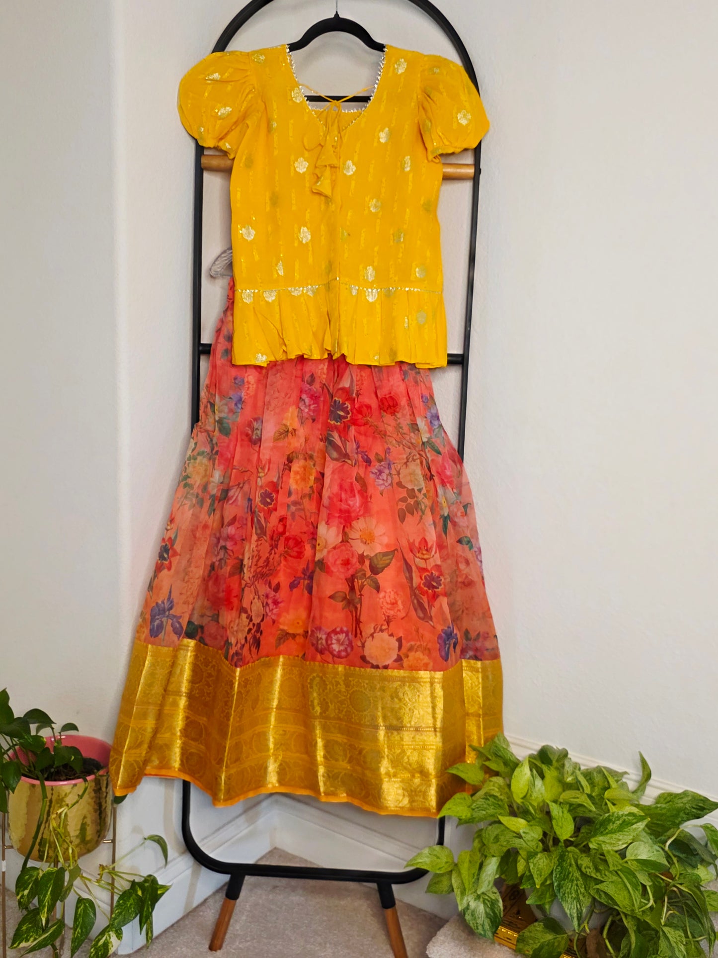 Soft Organza Floral Print Lehenga Set for Girls (11–12 Years)