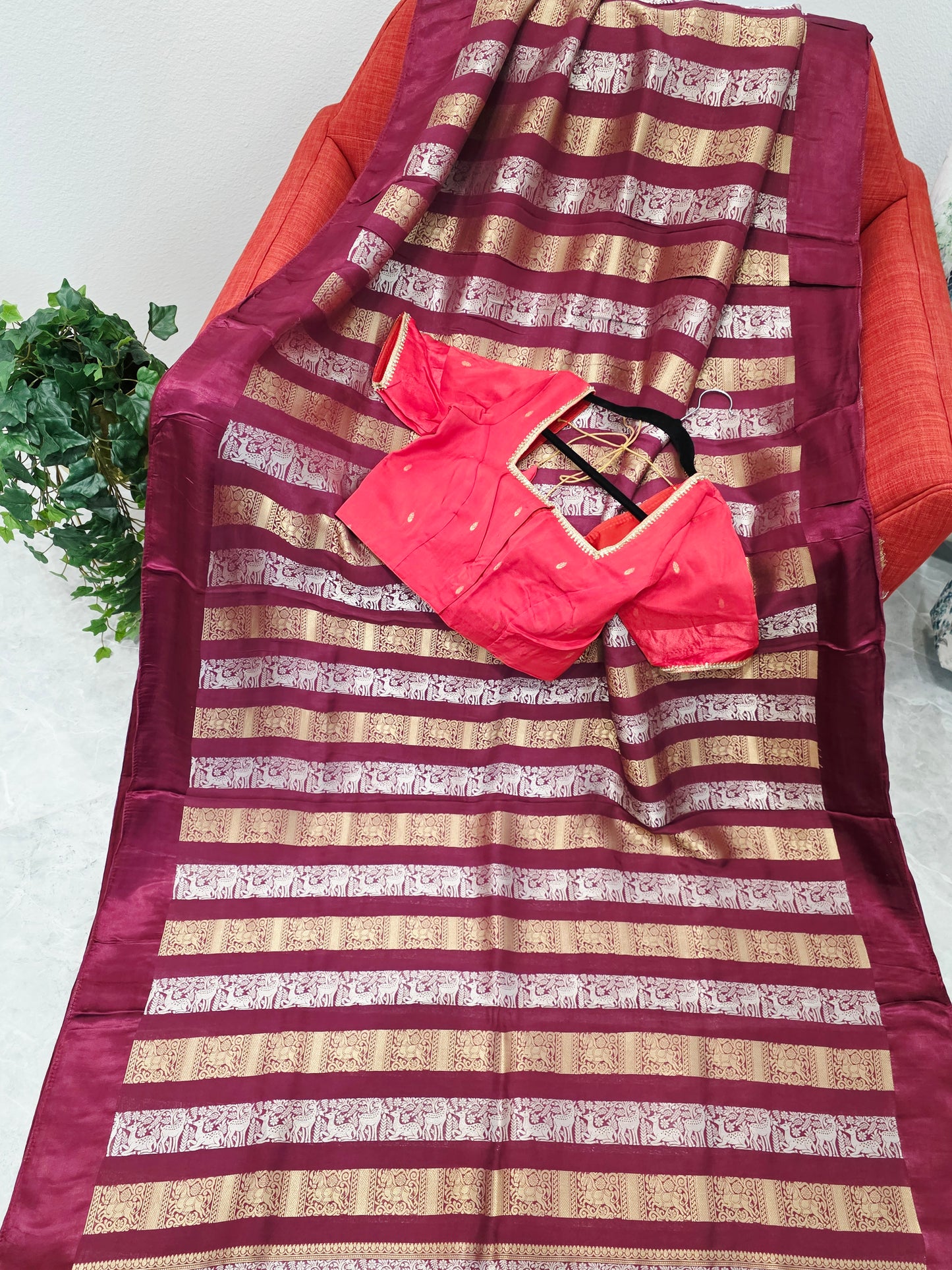 Nita Ambani Inspired Russian Dola Crepe Silk Saree with Ready Stitched Blouse
