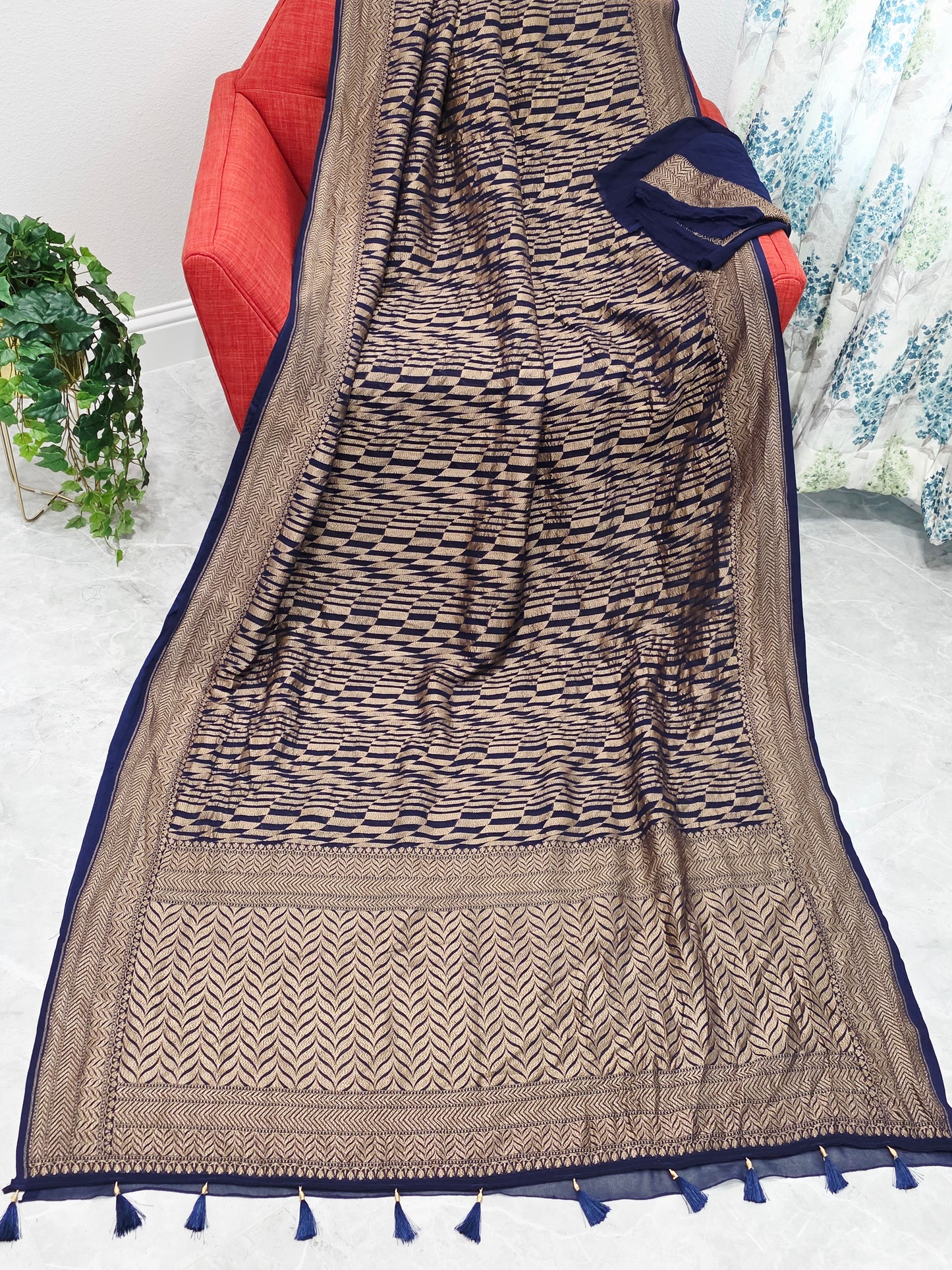 Geometric Design Woven Pure Khaddi Georgette Saree