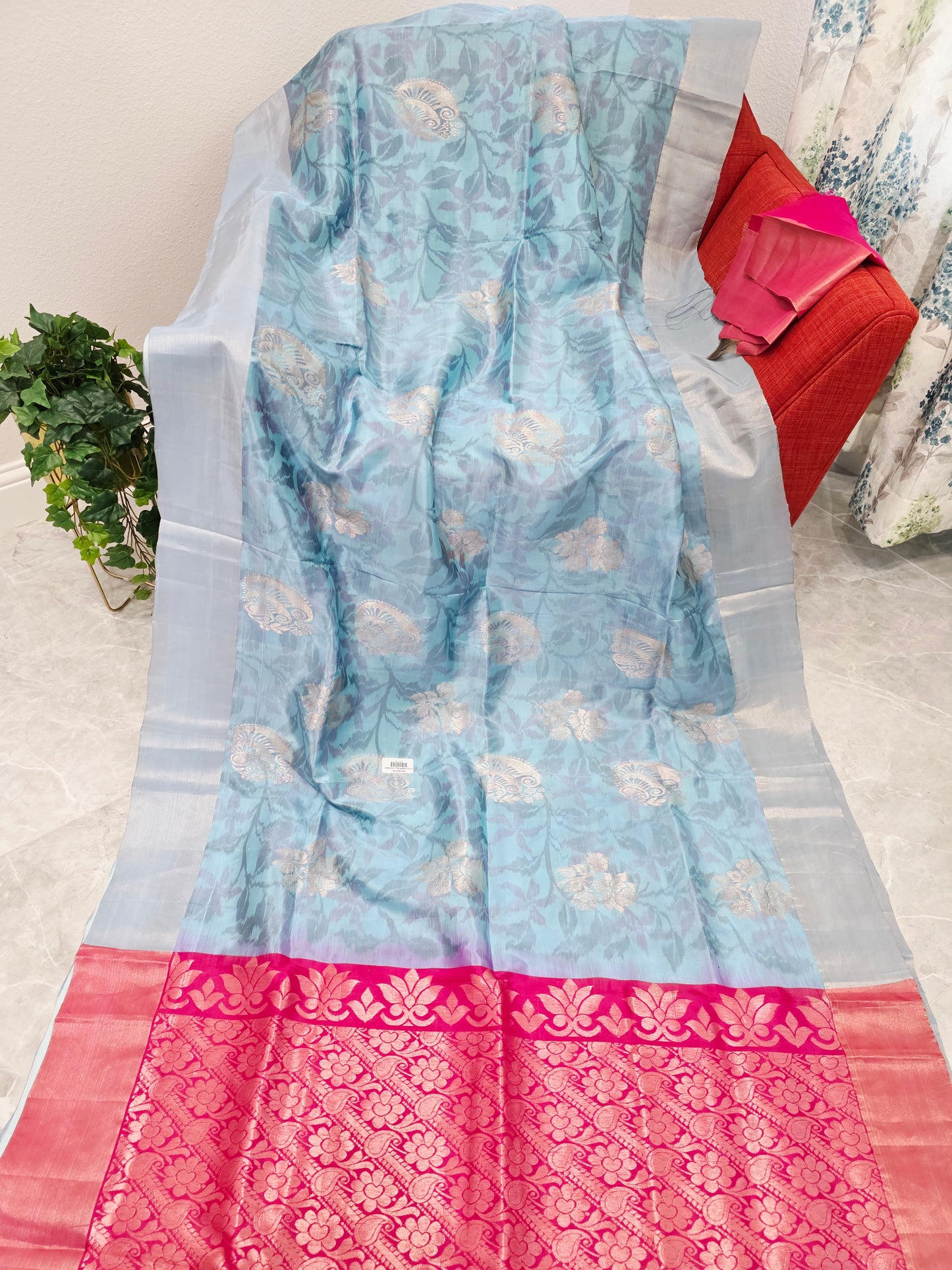 Sky Blue Semi Kanchi Soft Silk Pochampally Print Saree