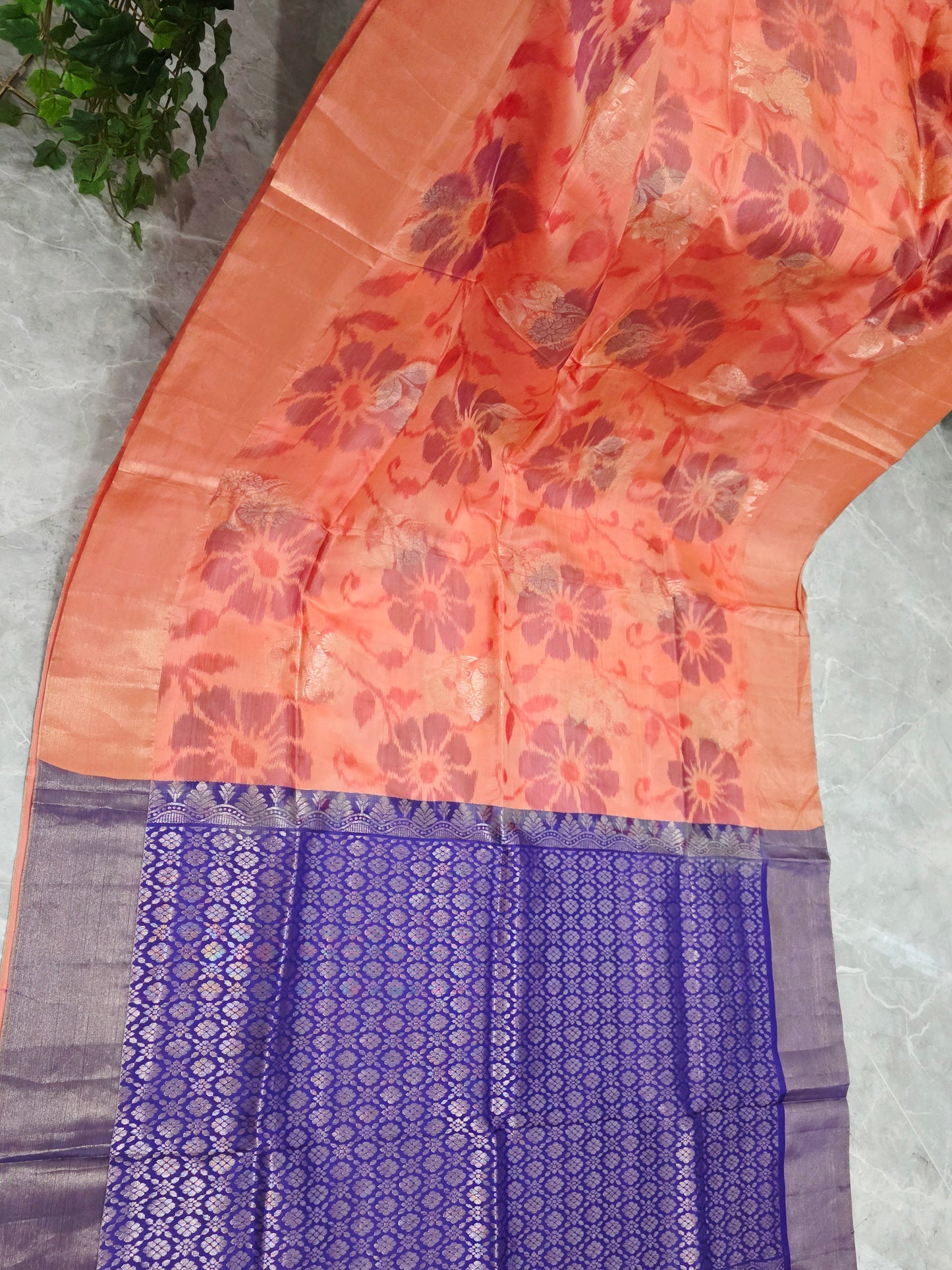 Peach Semi Kanchi Soft Silk Pochampally Print Saree