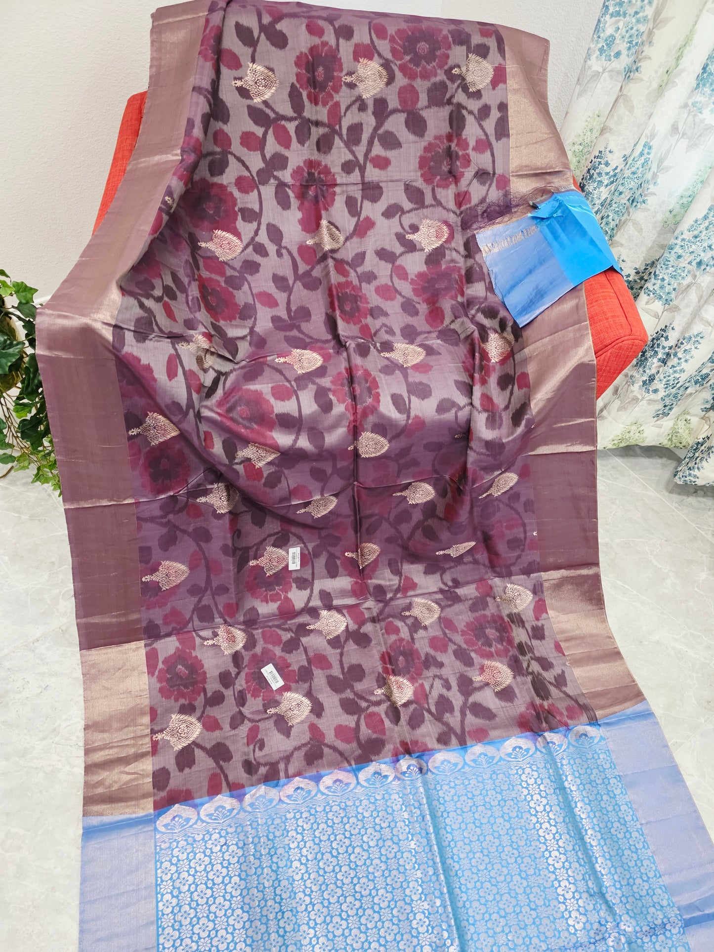 Wine Purple Semi Kanchi Soft Silk Pochampally Print Saree