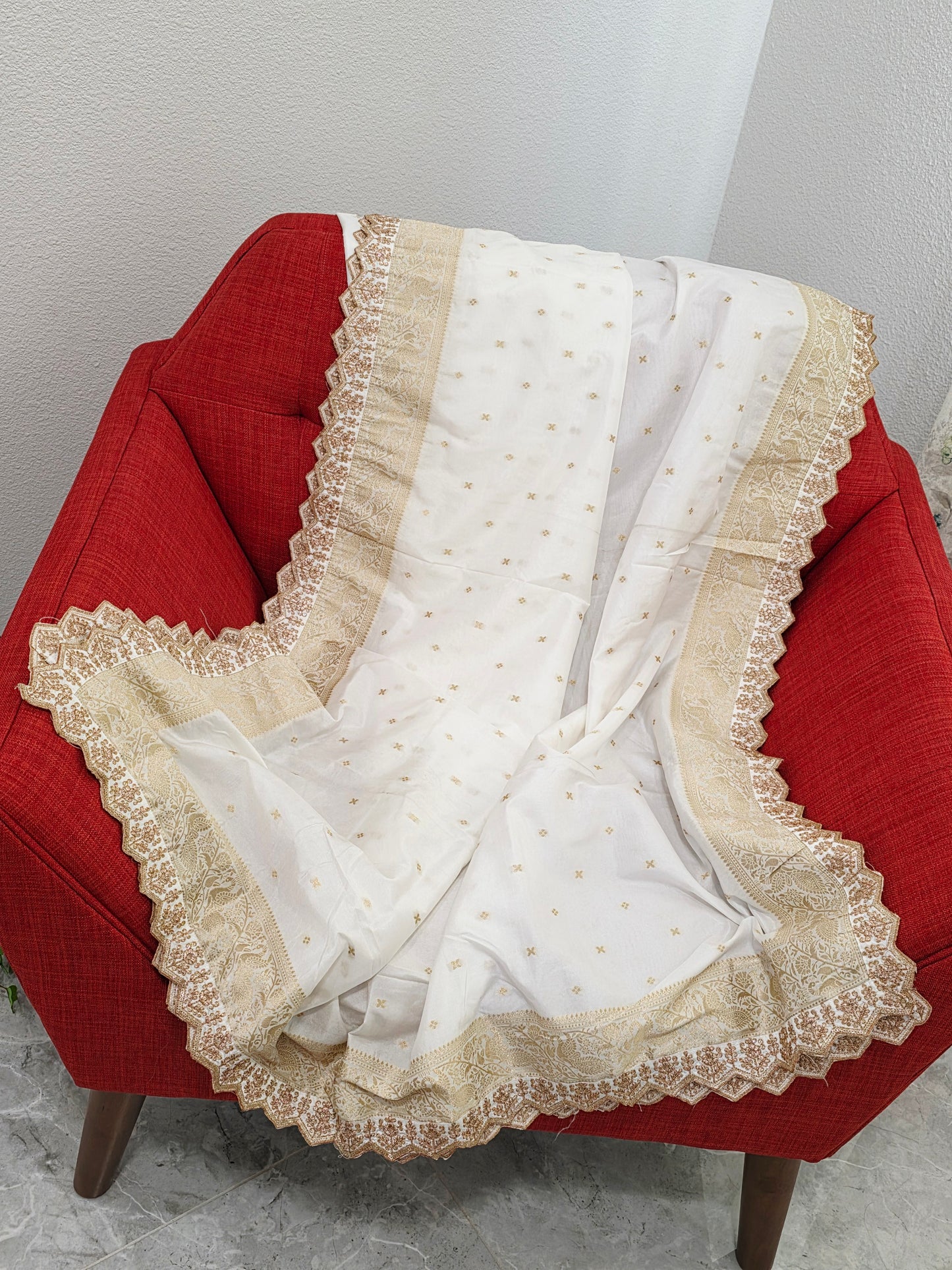 Munga Benarasi Embroidered Dupatta with Cutwork Border