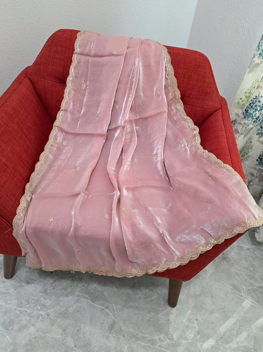 Blush Pink Space Silk Dupatta for Lehenga Dresses Wedding Festive Ethnic Wear