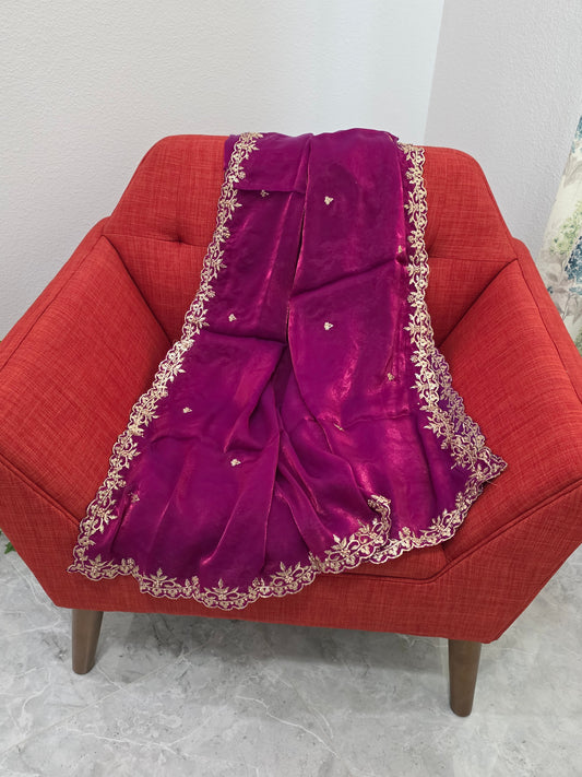 Magenta Wine Space Silk Dupatta for Lehenga Dresses Wedding Festive Ethnic Wear