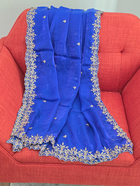 Royal Cobalt Blue Space Silk Dupatta for Lehenga Dresses Wedding Festive Ethnic Wear
