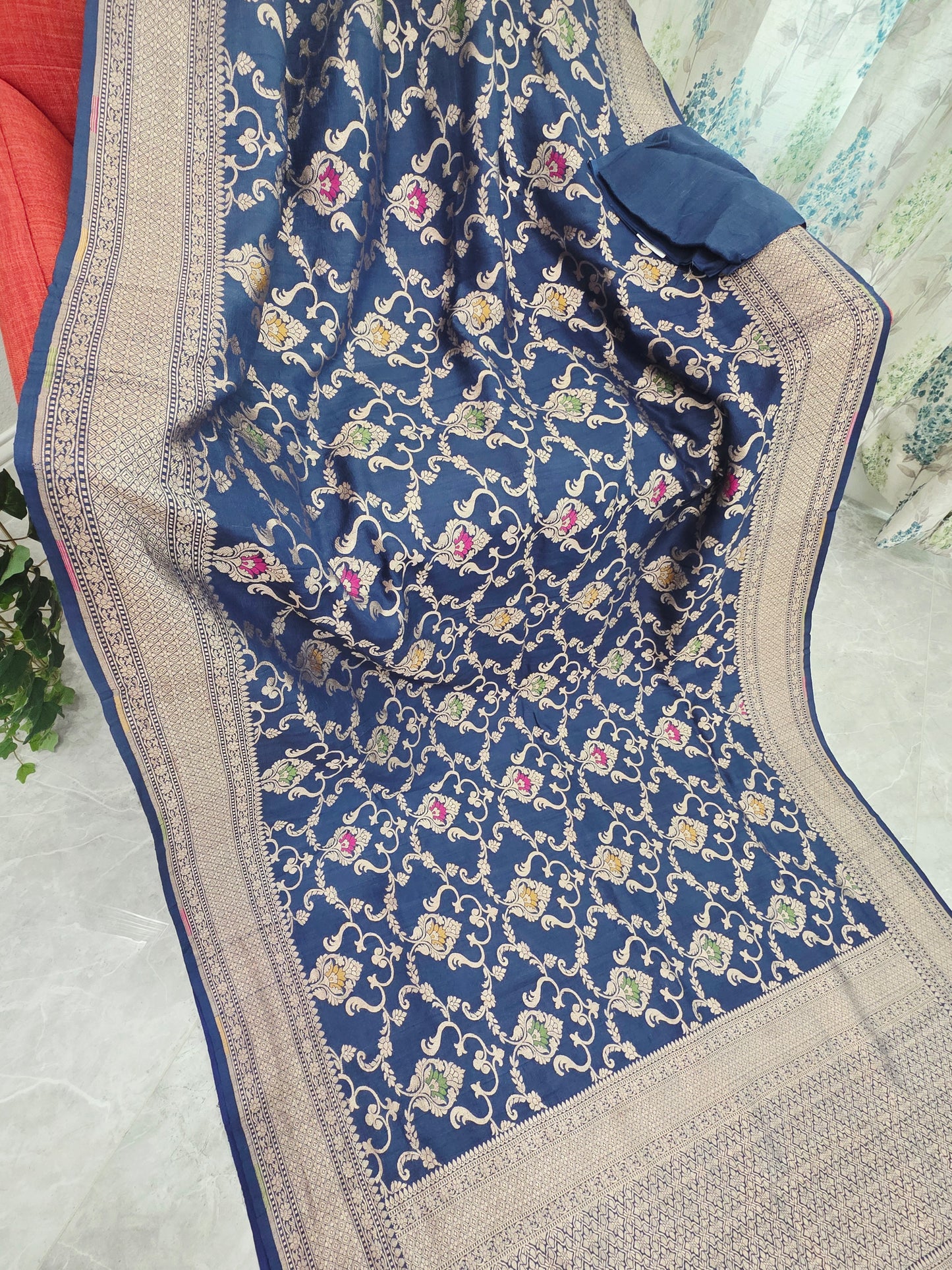Royal Navy Blue Pure Tussar Georgette Saree