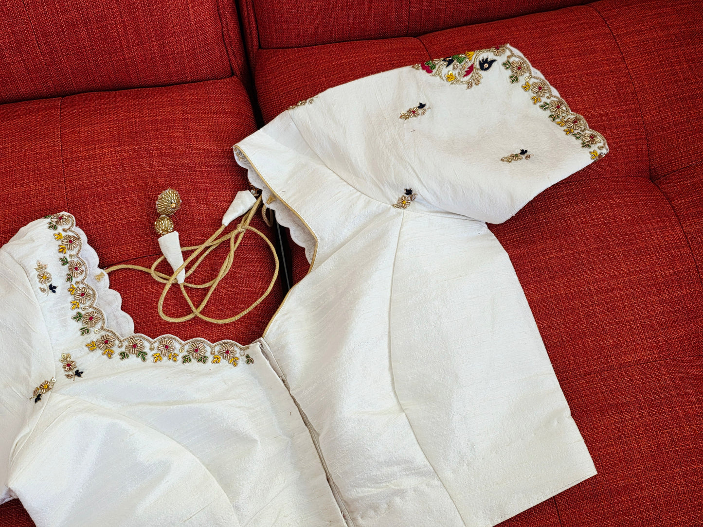Off White Pure Raw Silk Maggam Hand Embroidery Blouse