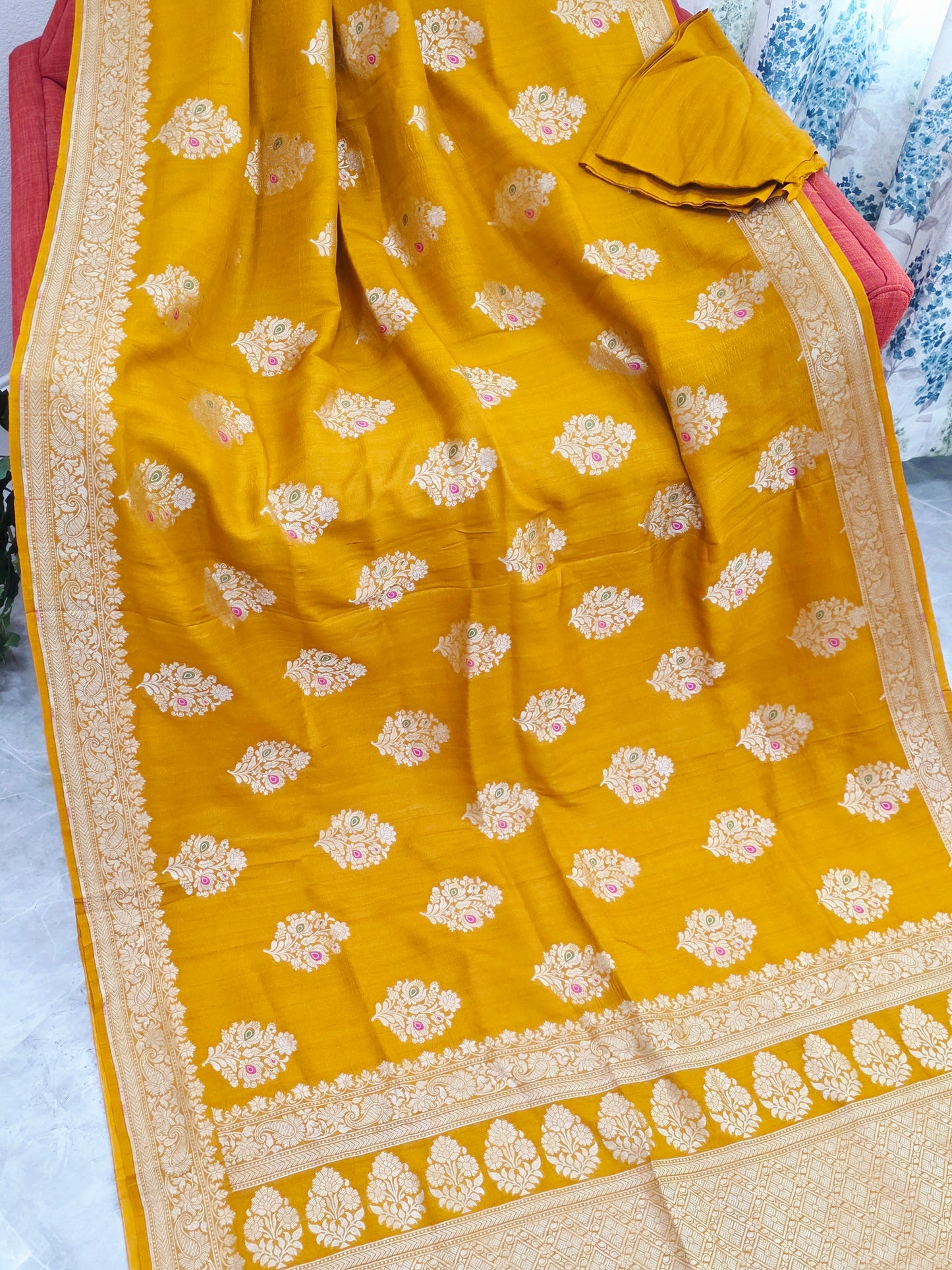 Imperial Mustard Gold Pure Tussar Georgette Saree