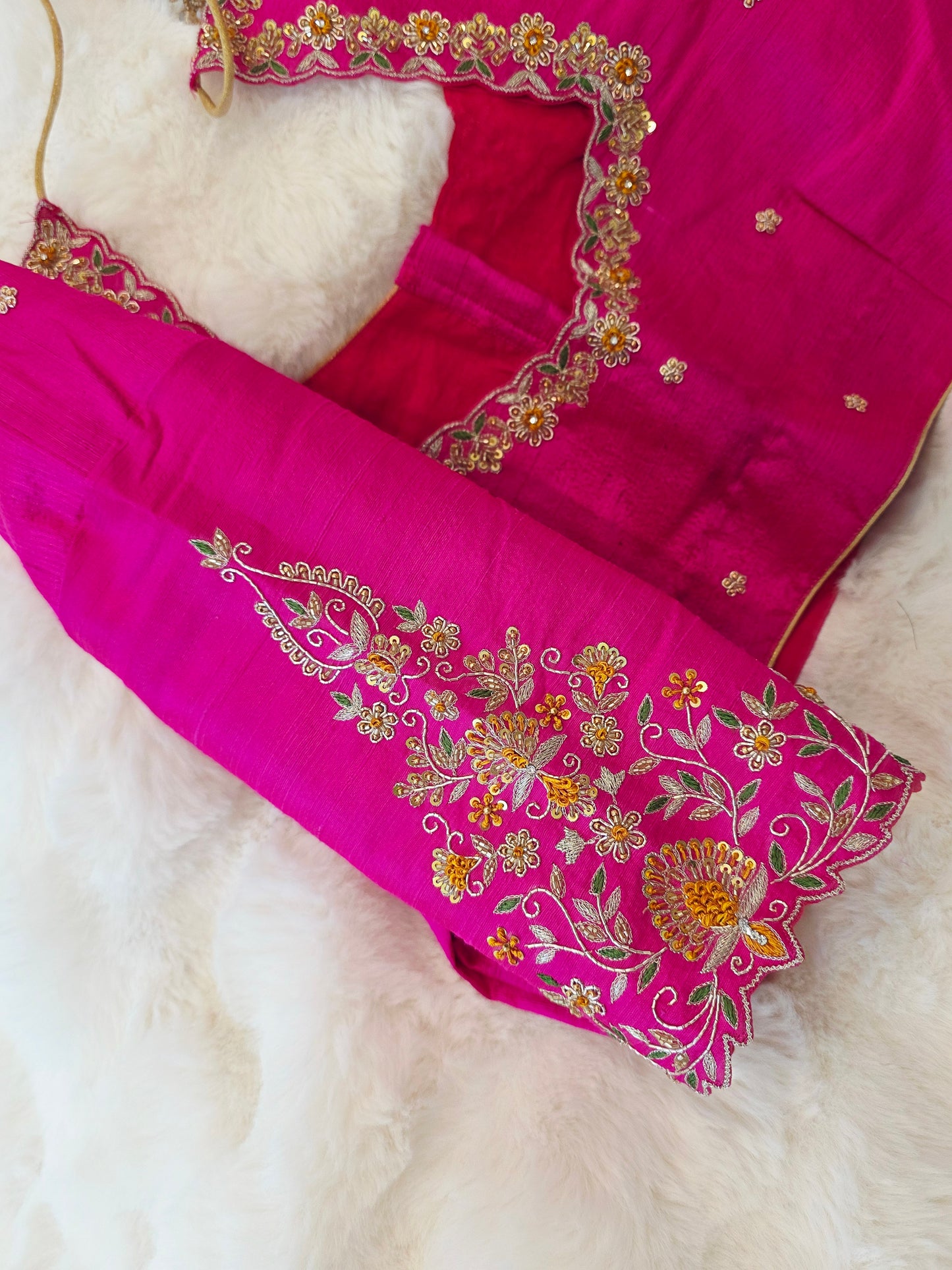 Rani Pink Pure Raw Silk Maggam Hand Embroidery Blouse
