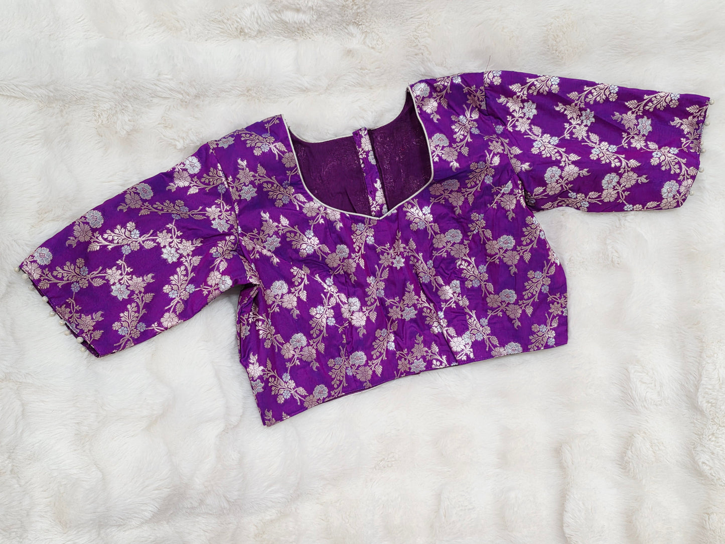 Royal Amethyst Purple Banarasi Silk Stitched Blouse Ready Wear