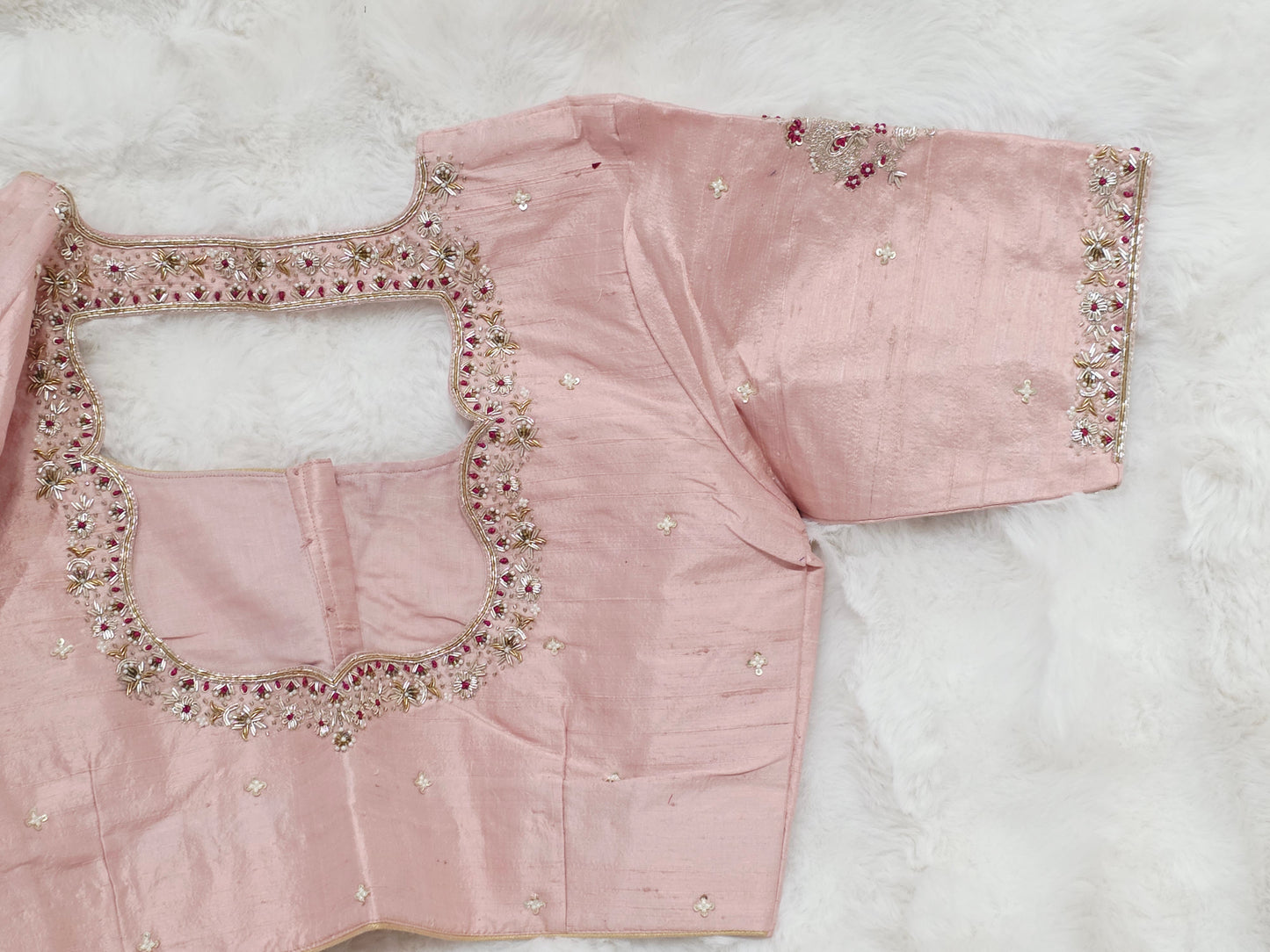 Blush Rose Maharani Pure Raw Silk Maggam Stitched Blouse