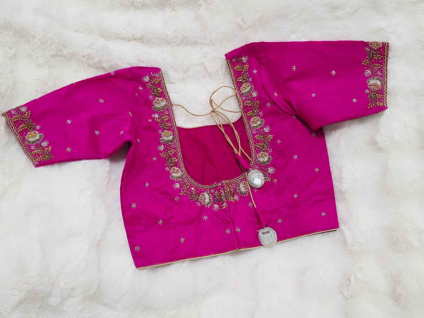 Regal Rani Pink Jasmine Silk Maggam Designer Stitched Blouse