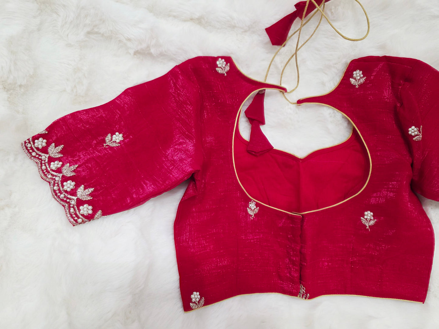 🌹 Ruby Scarlet Space Silk Designer Stitched Blouse