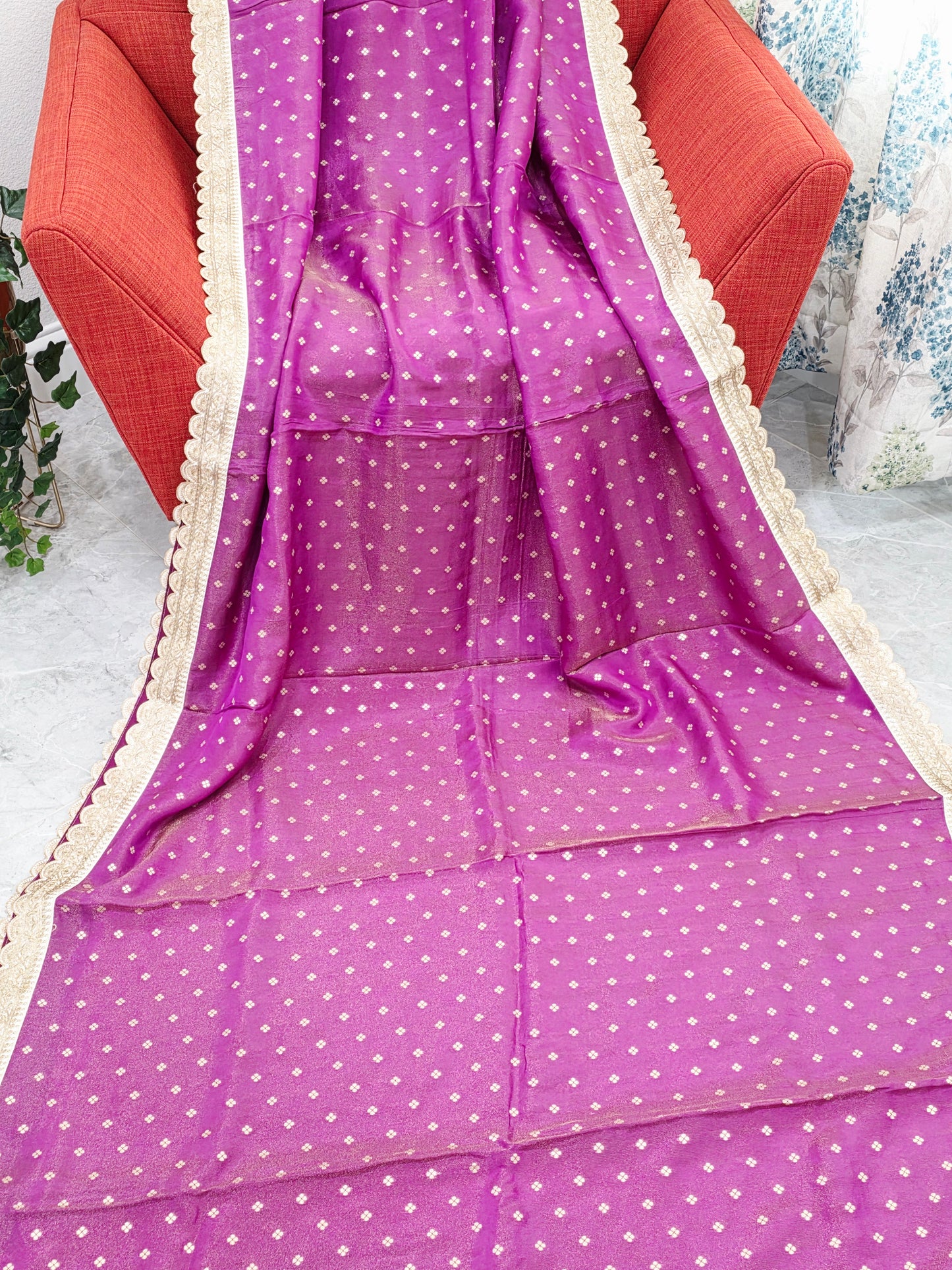 Royal Orchid Magenta Tissue Saree with Butta & Lace