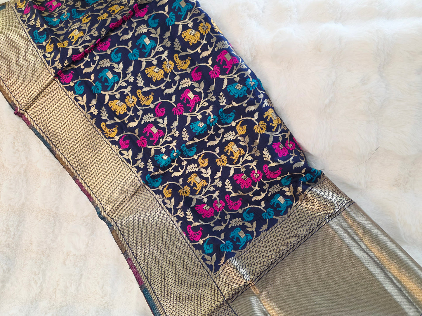 Navy Blue Benarasi Dupatta for Dress Wear