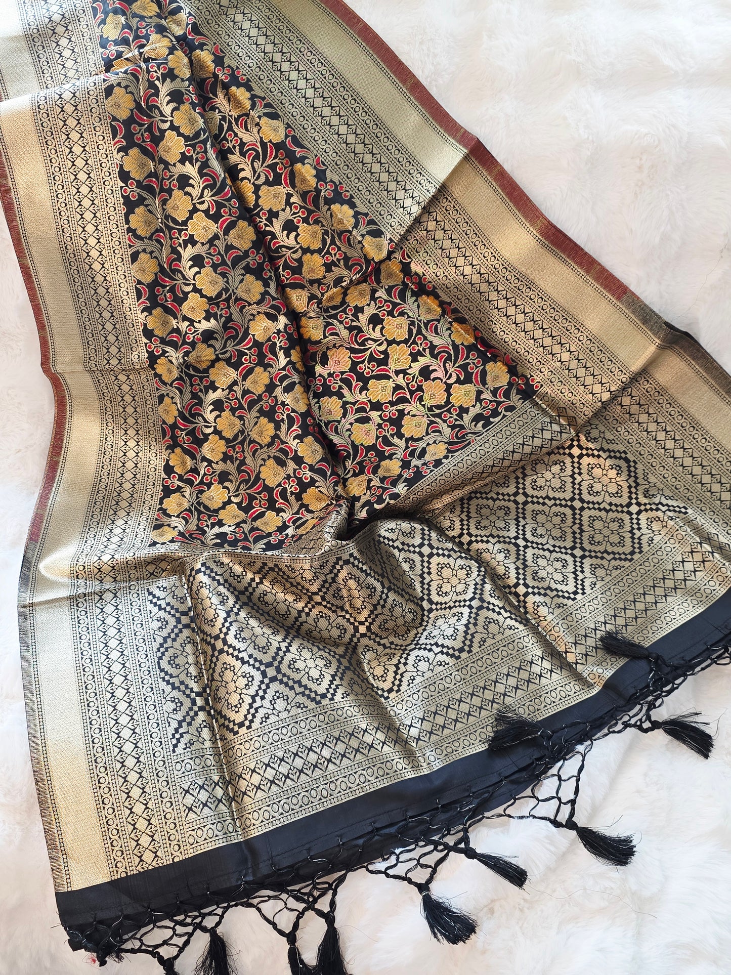 Black Benarasi Dupatta for Dress Wear