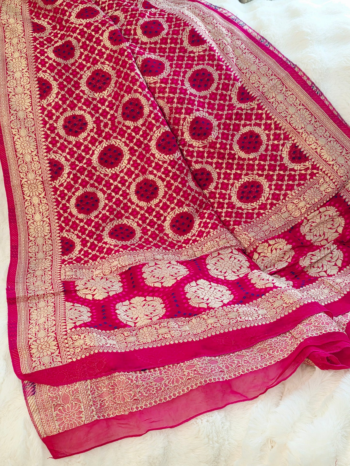 Fuchsia Pink Bhandini Georgette Designer Dupatta for Lehenga & Dress Wear