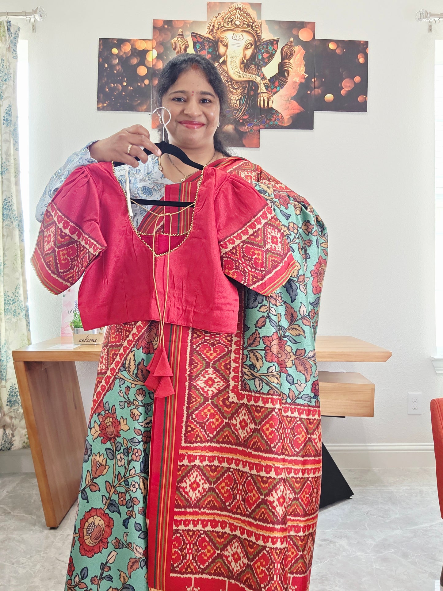 Blended Viscose Spun Silk Kalamkari Digital Print Saree - Blouse