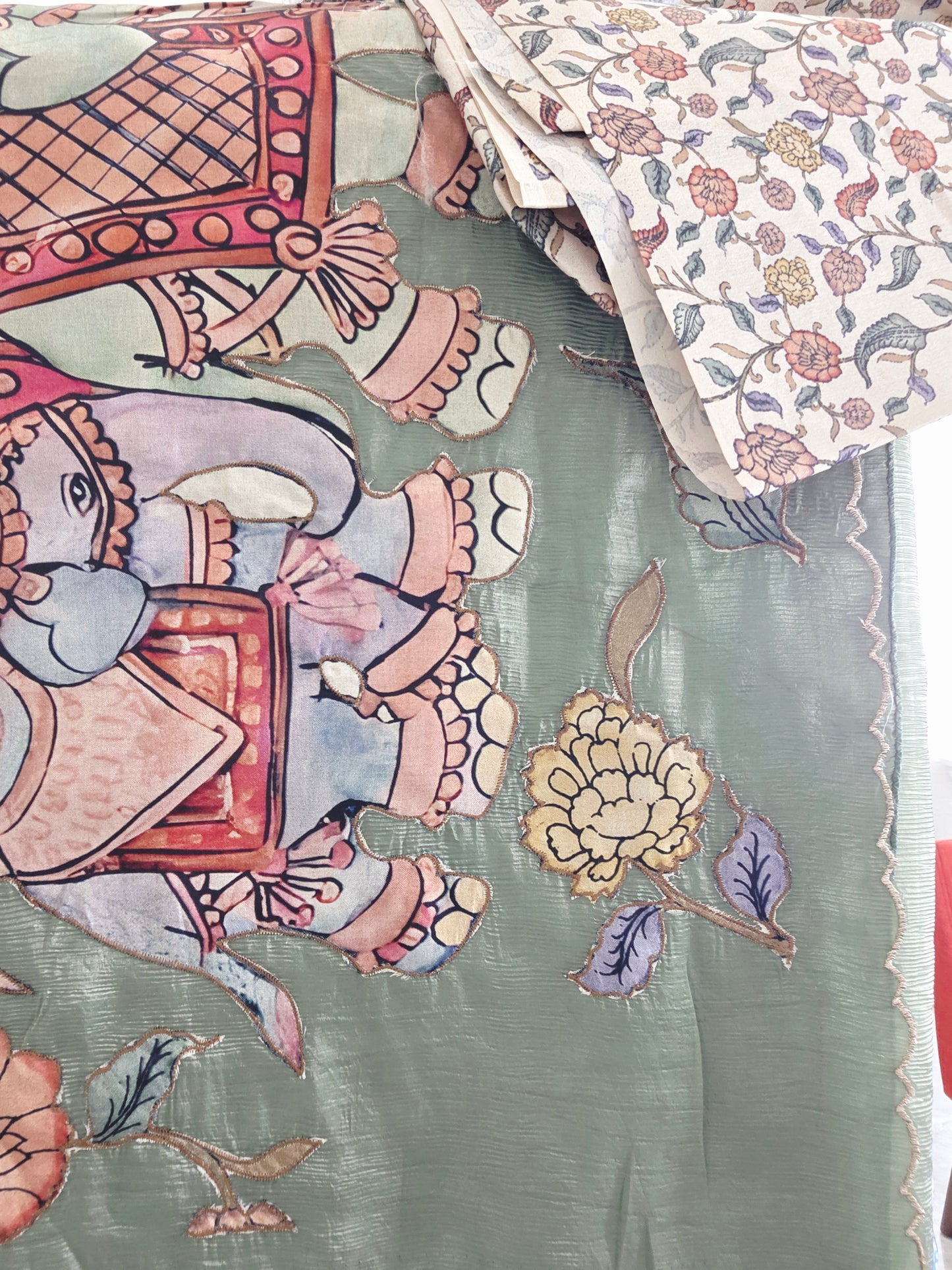 Crush Style Elephant Design Applique Work Saree