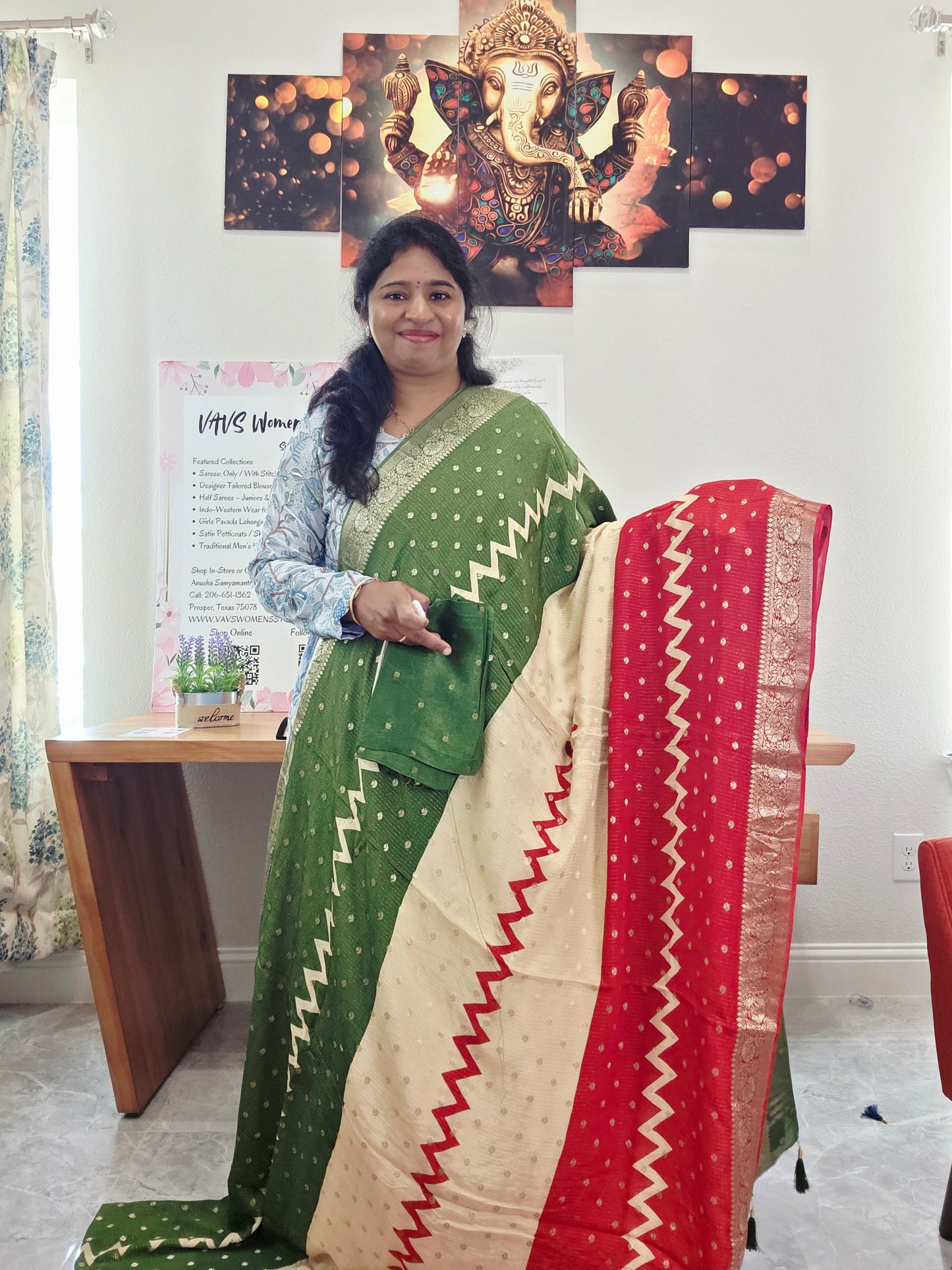 Shaded Chinon Chiffon Checkered Saree with Zari Border | Lightweight Party Wear | Blouse Piece Included