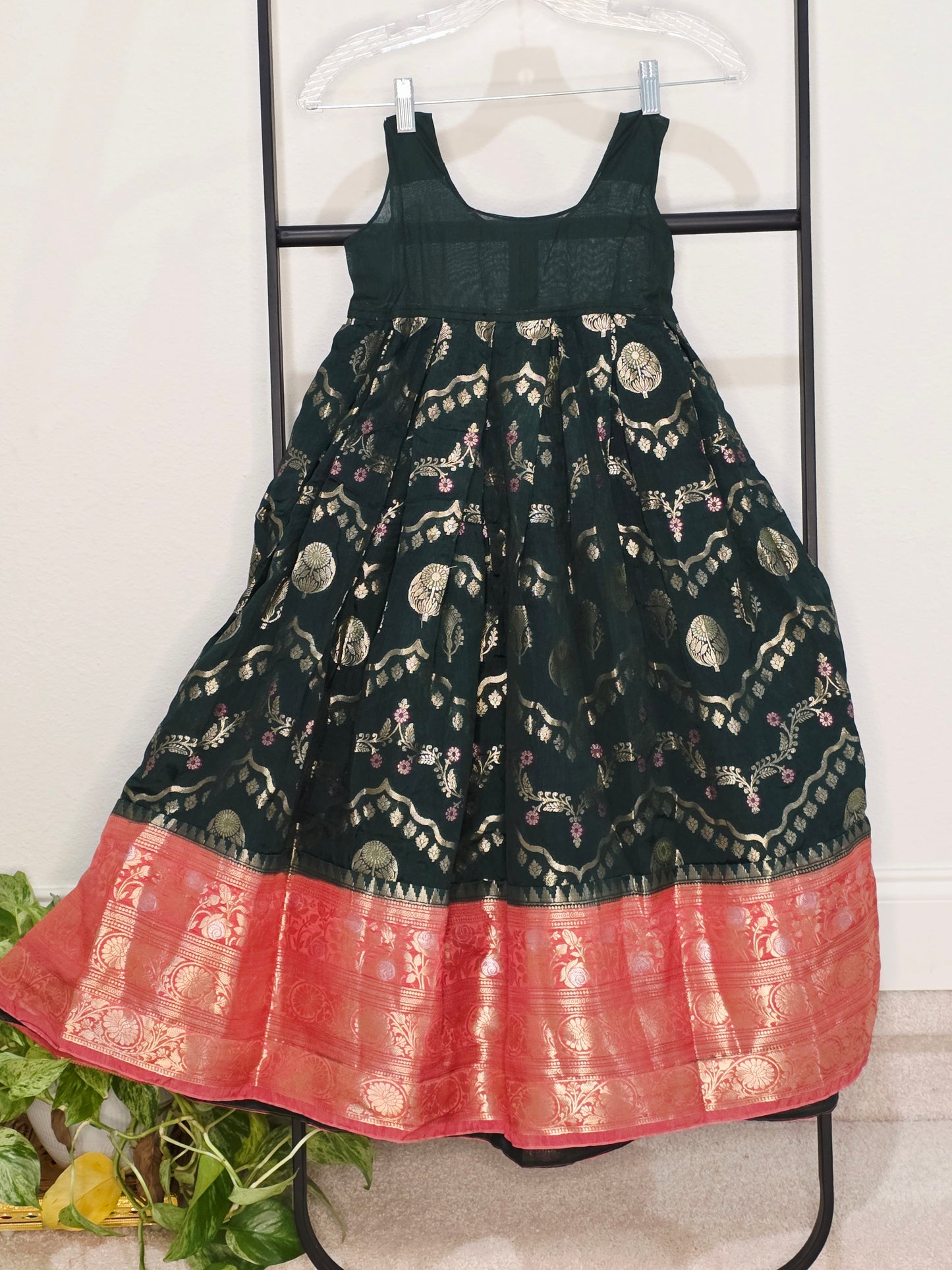 Emerald Bottle Green & Rose Pink Mango Benarasi Lehenga Blouse Set for Girls 5–6 Years