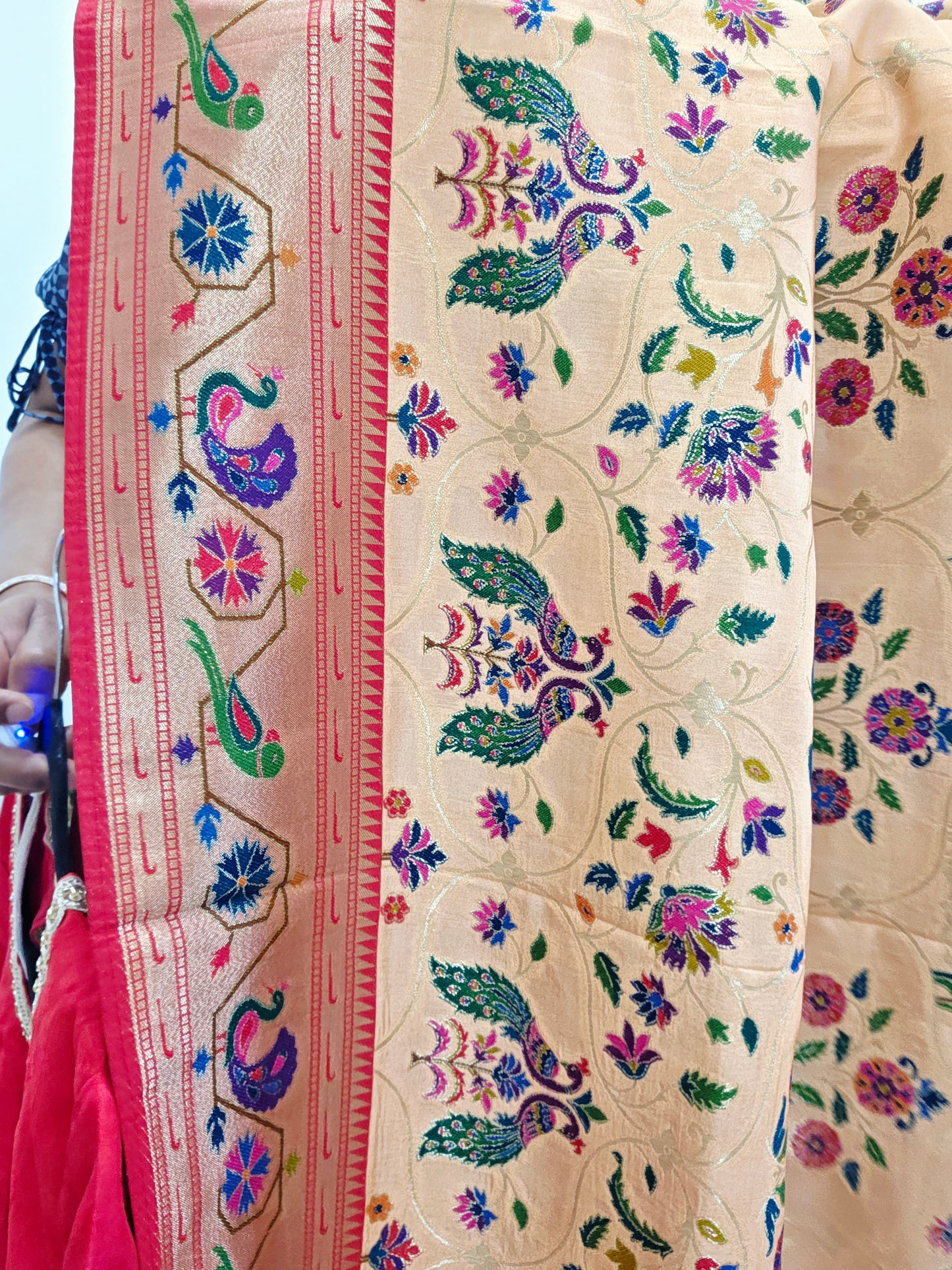 Patola Design Benarasi Soft Silk Saree with Paithani Border & Stitched Blouse