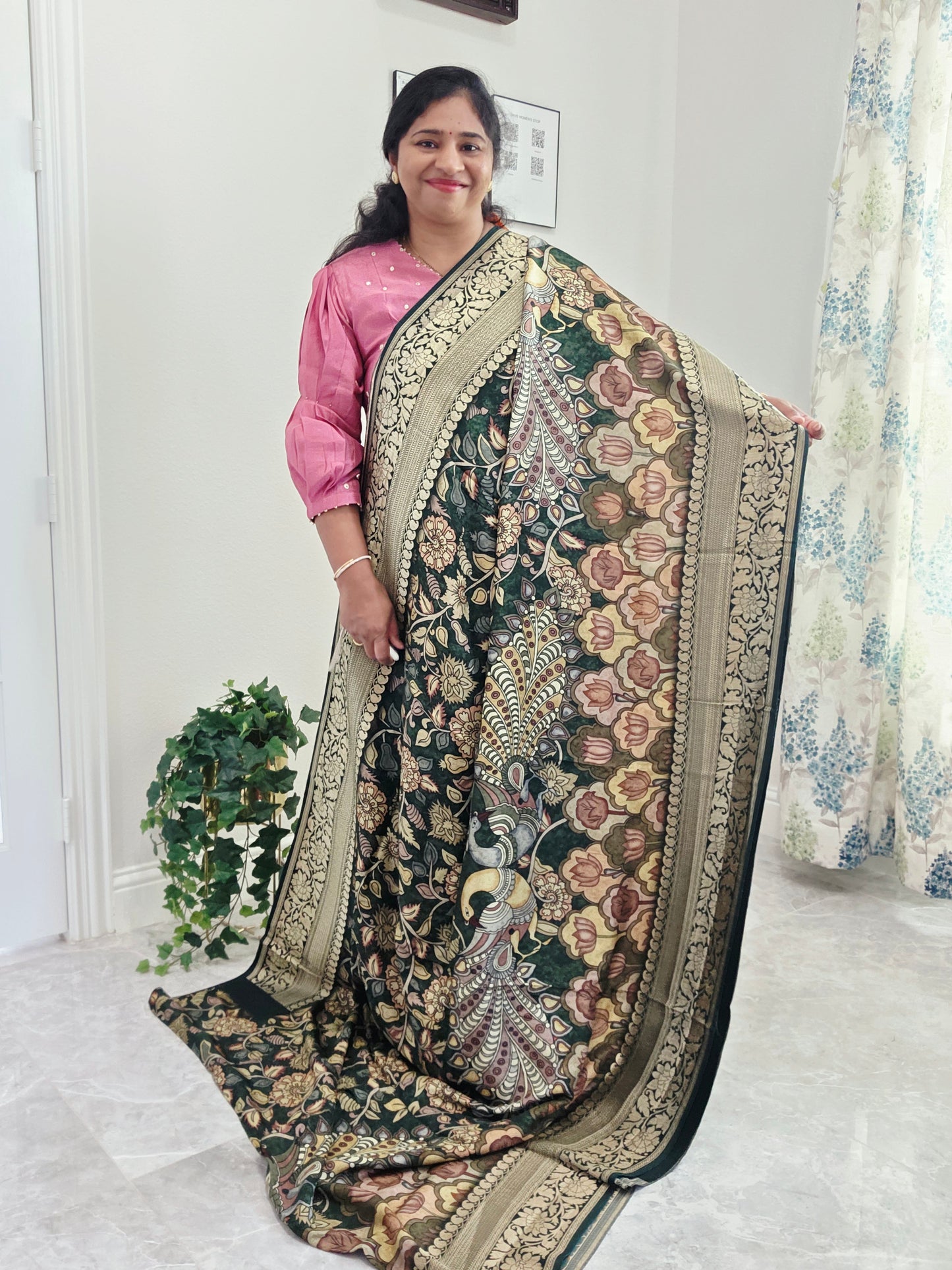 Pure Munga Crepe Silk Kalamkari Digital Print Saree - Blouse