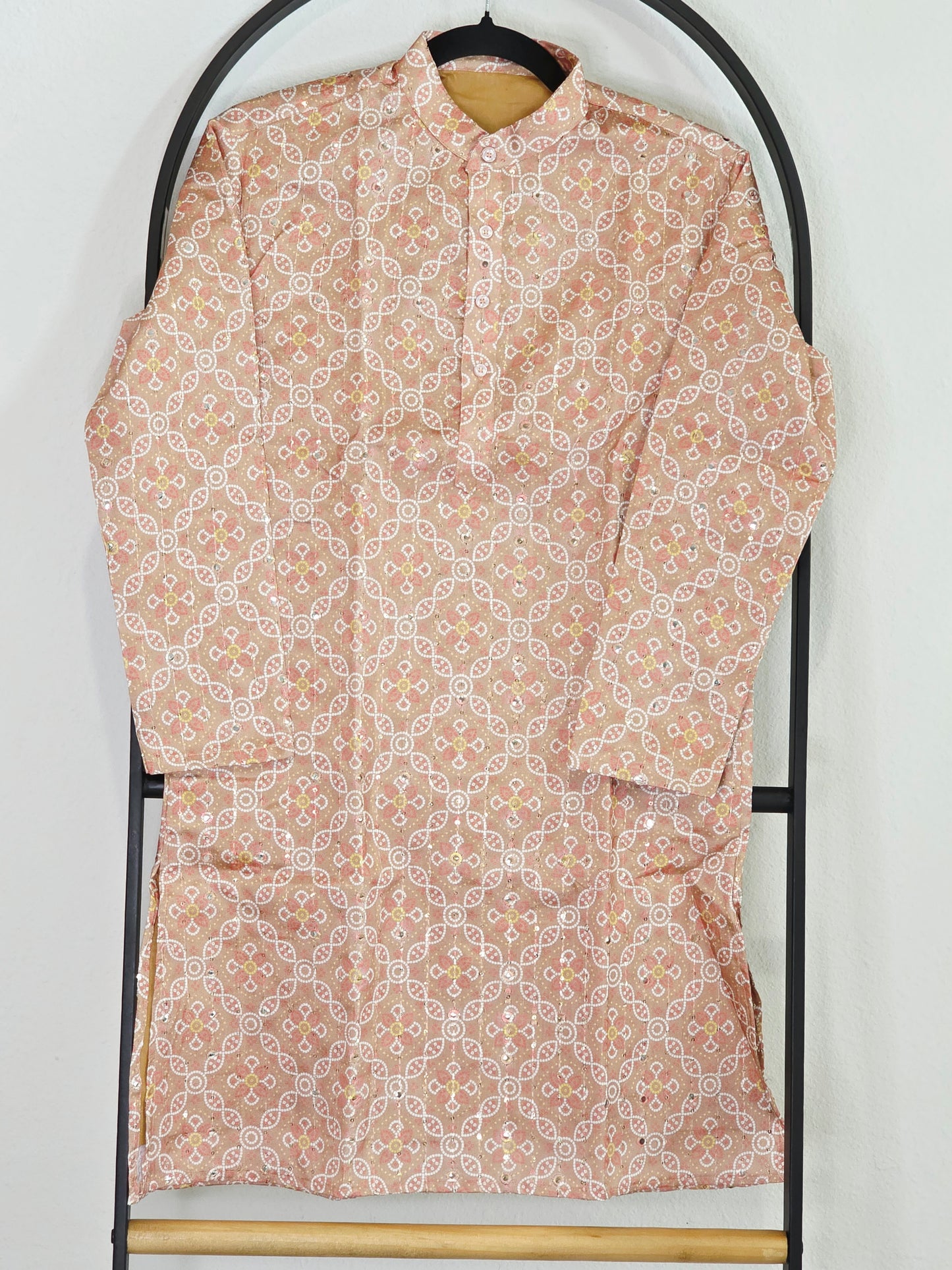 Patola Print Tussar Silk Kurta for Boys | Dusty Rose, Foil Mirror & Silver Sequin Work | Age 10 | Premium Indian Festive & Wedding Ethnic Wear