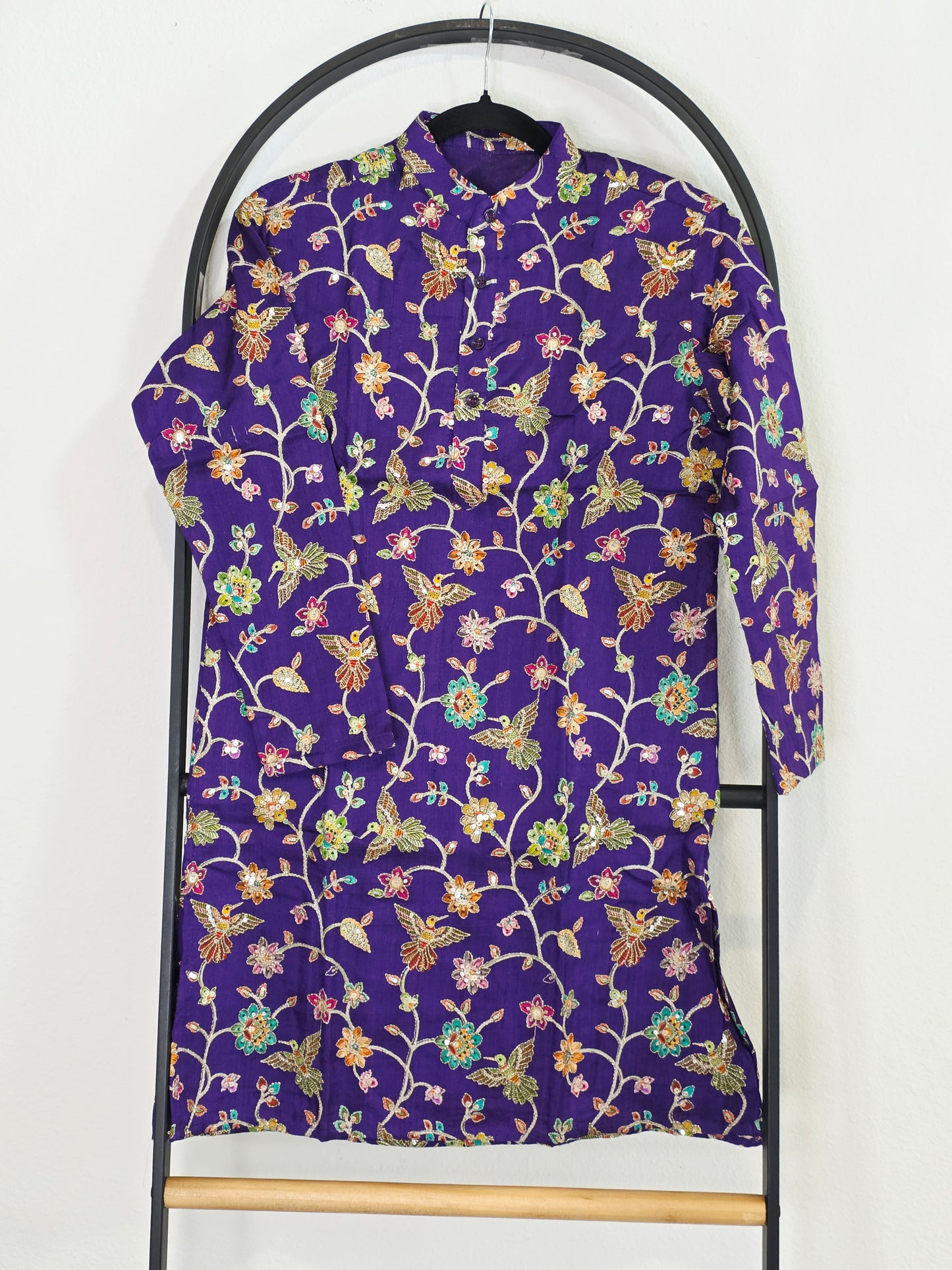 Royal Violet Kalamkari Tussar Rawsilk Kurta for Boys | Luxury Embroidery Festive Wear | Age 10