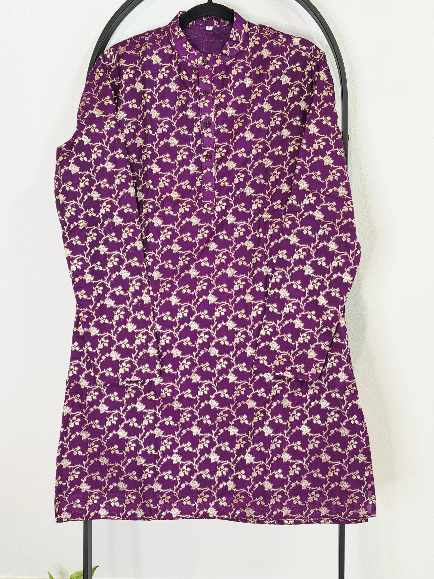 Royal Plum Purple Banarasi Kurta for Men | Luxury Floral Ethnic Wear | Festive Wedding Kurta Small Size