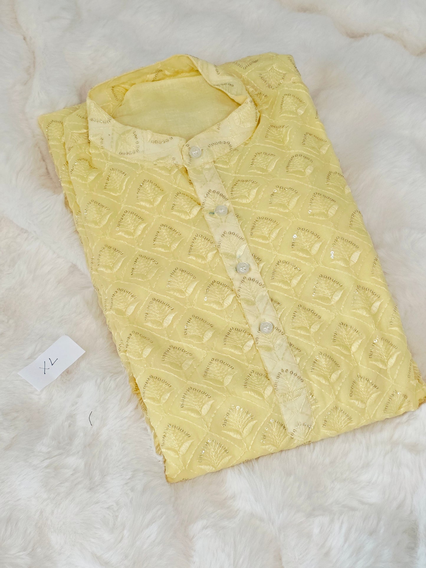 Luxury Buttercream Yellow Georgette Chikankari Kurta | XL