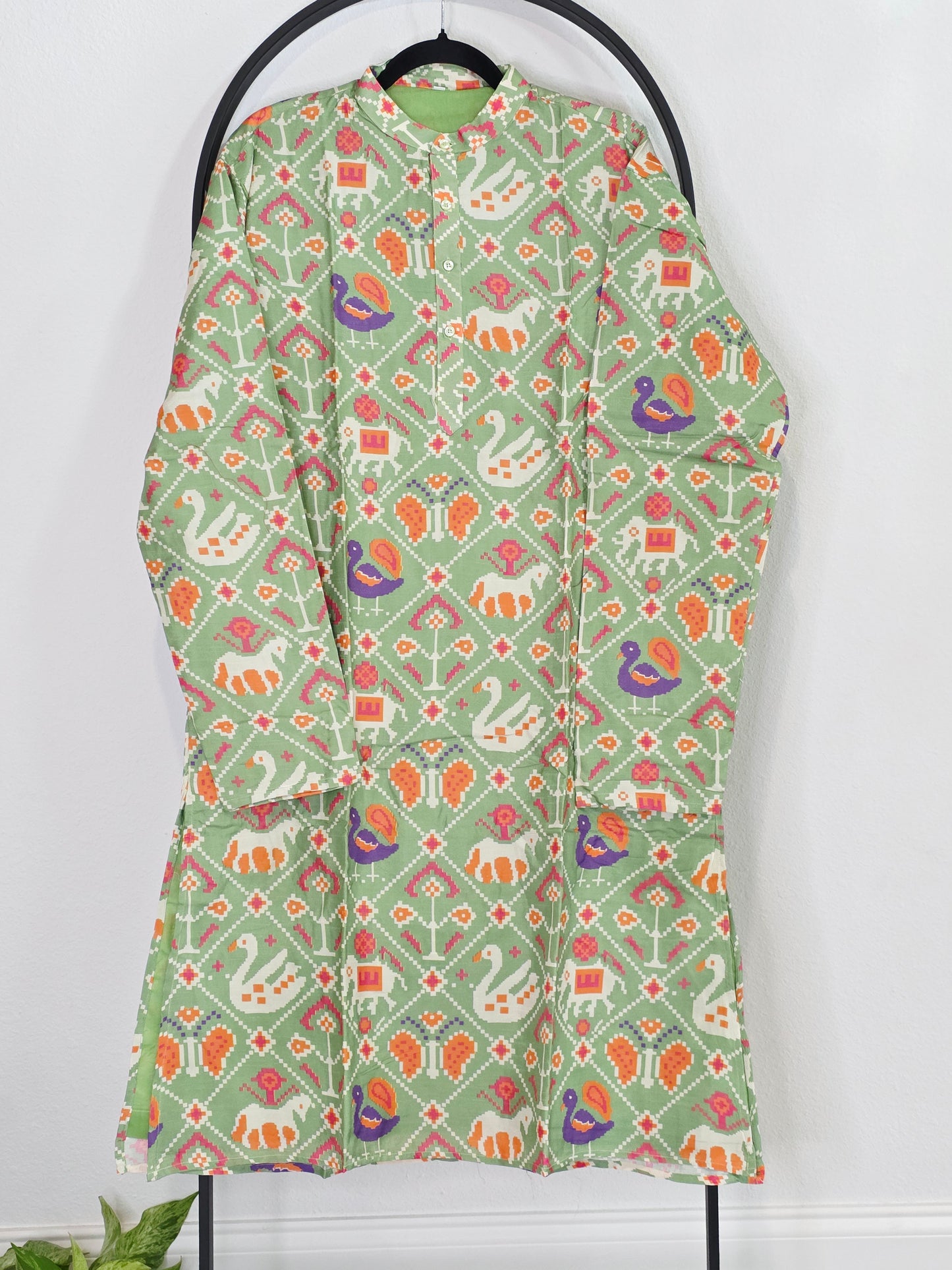 Luxury Mint Pistachio Patola Print Tussar Rawsilk Kurta for Men | XL Festive Ethnic Wear