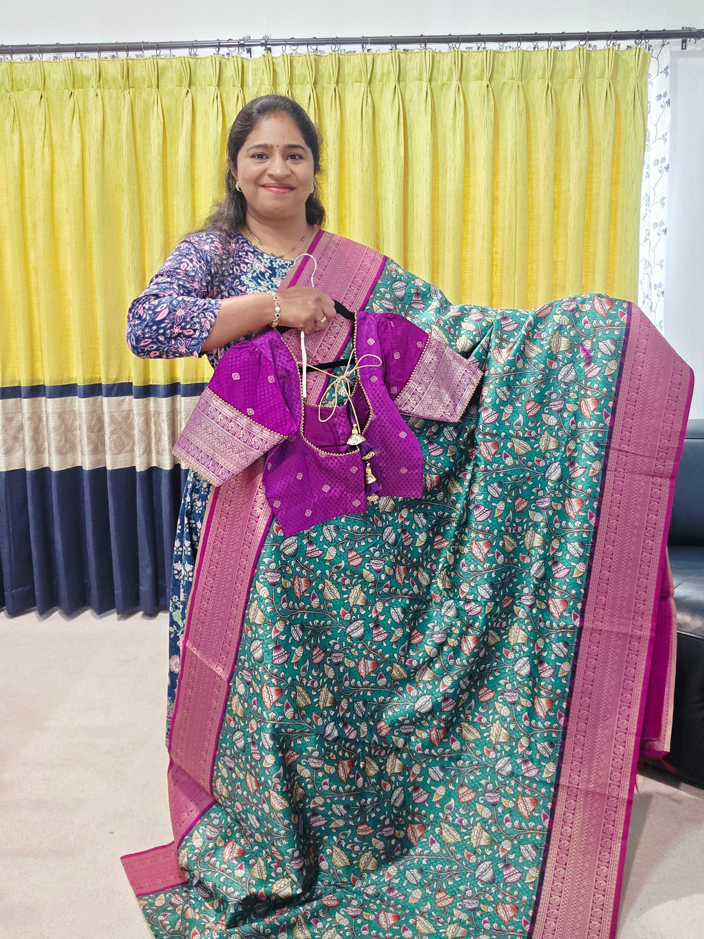 Benarasi Tussar Rawsilk Kalamkari Digital Print Saree - Blouse