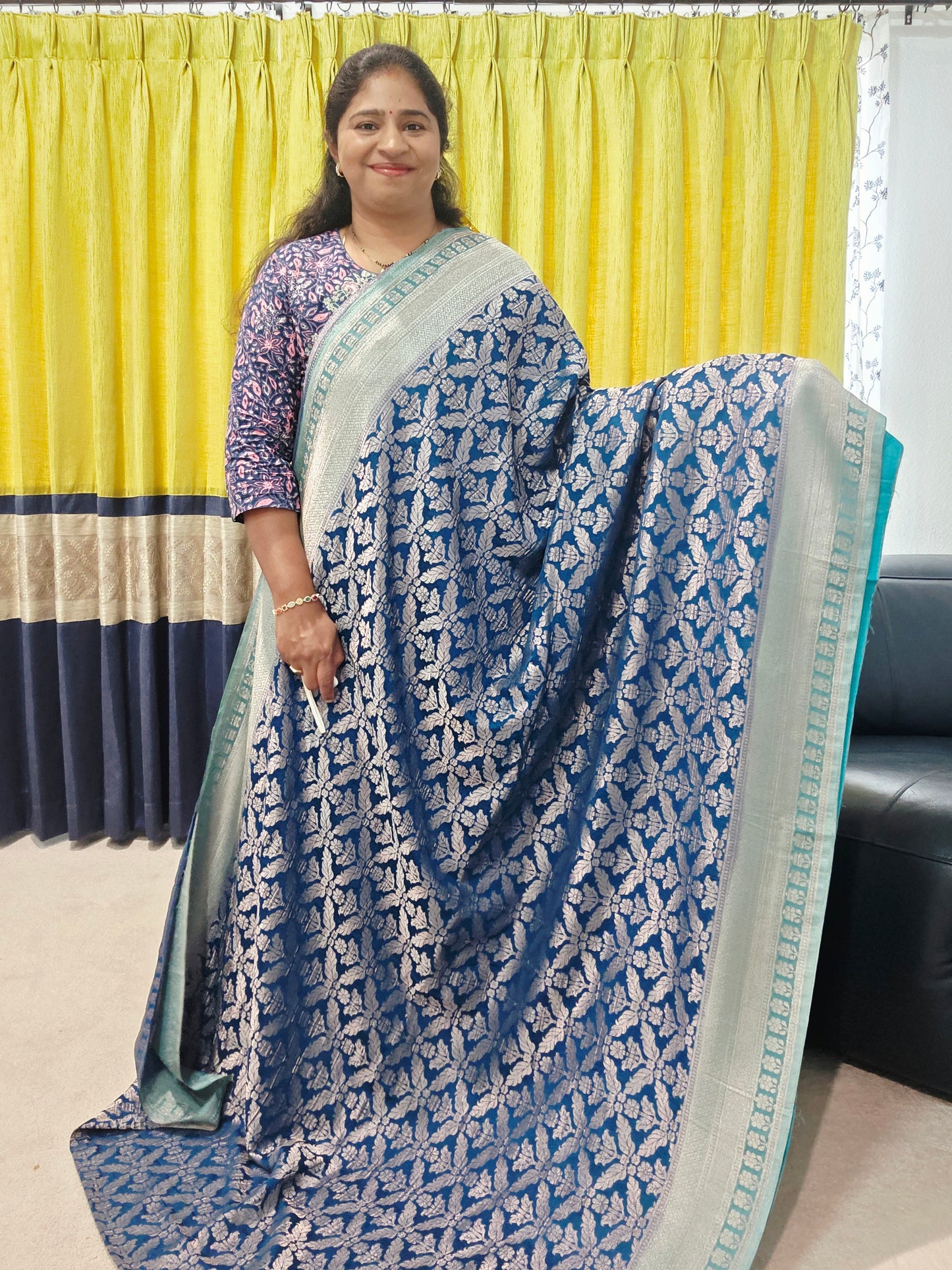 Teal Blue Viscose Georgette Saree with Stitched Blouse