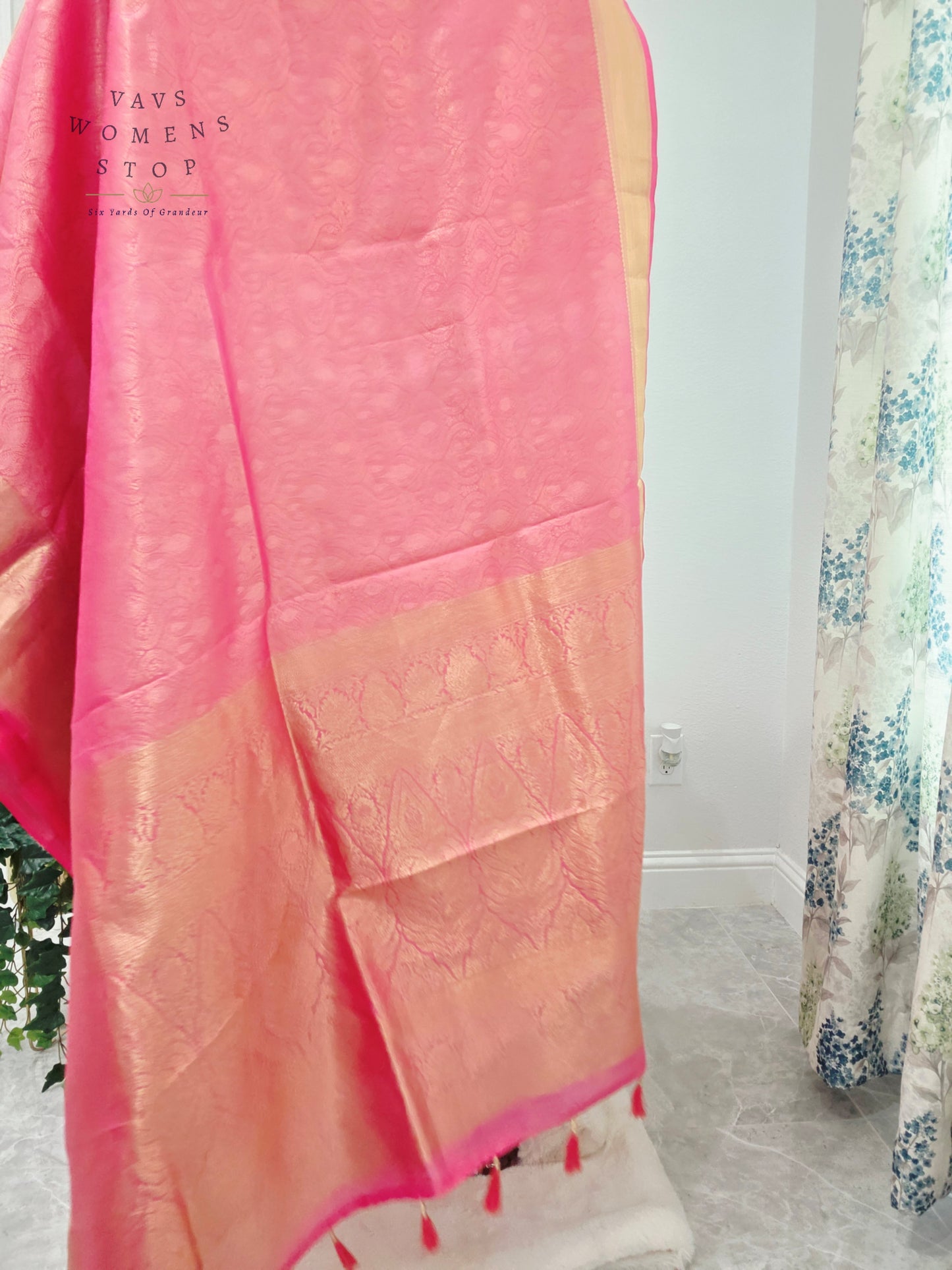 Luxury Royal Blush Pink Pure Kanchi Handloom Double Warp Soft Silk Saree with Antique Gold Zari Border & Stitched Blouse Size 38-44