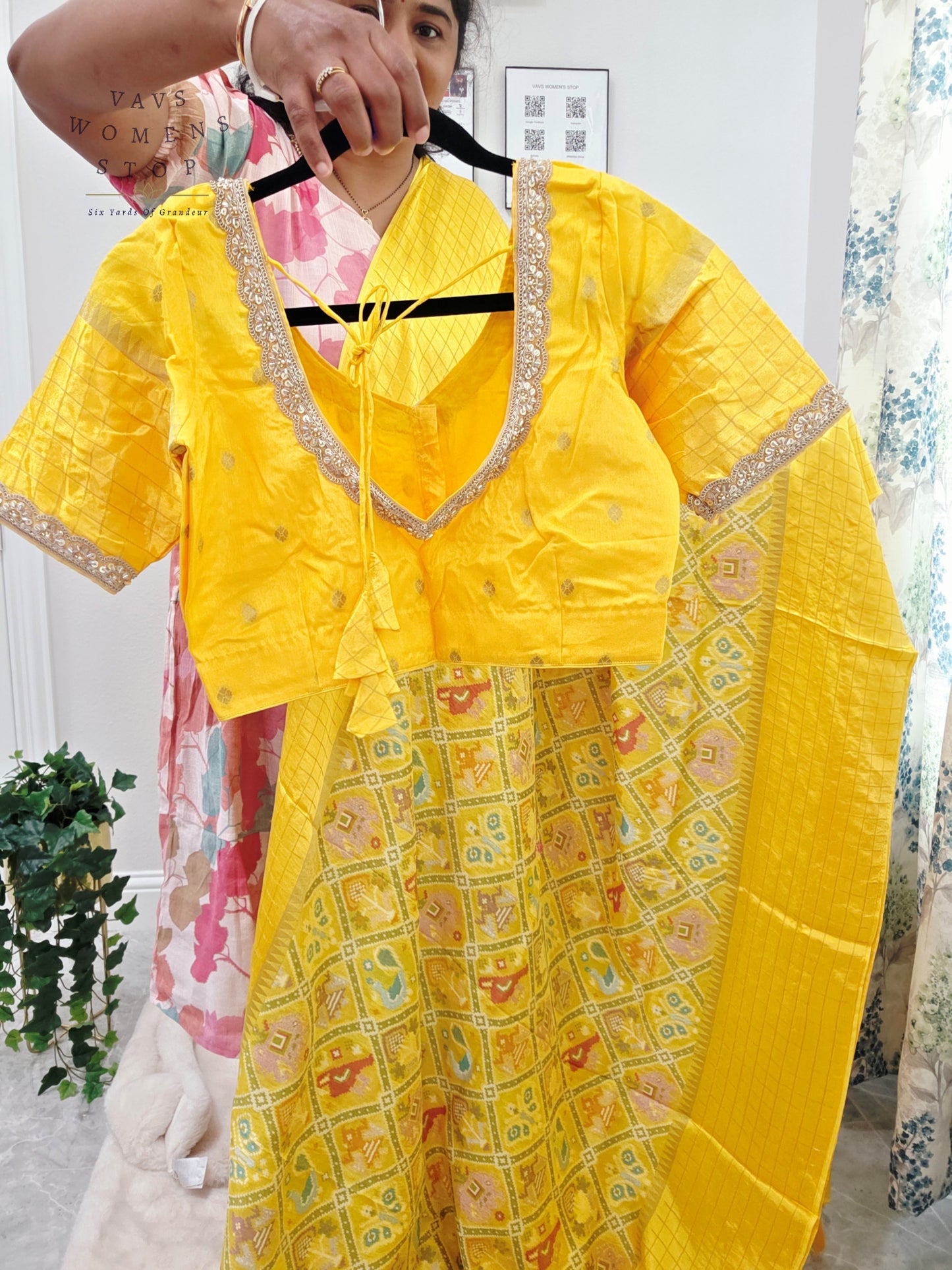 Royal Sunshine Yellow Benarasi Crepe Silk Patola Designer Saree with Stitched Blouse Size 36-42