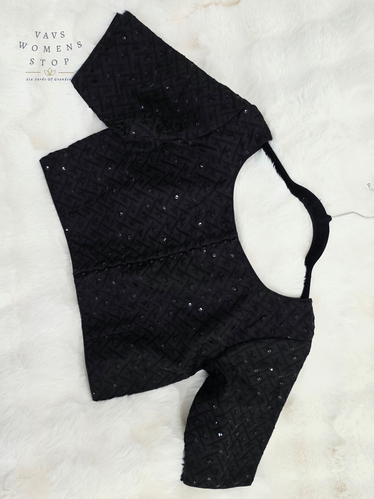 Midnight Noir Cotton Chikankari Style Embroidered Sequins Designer Blouse