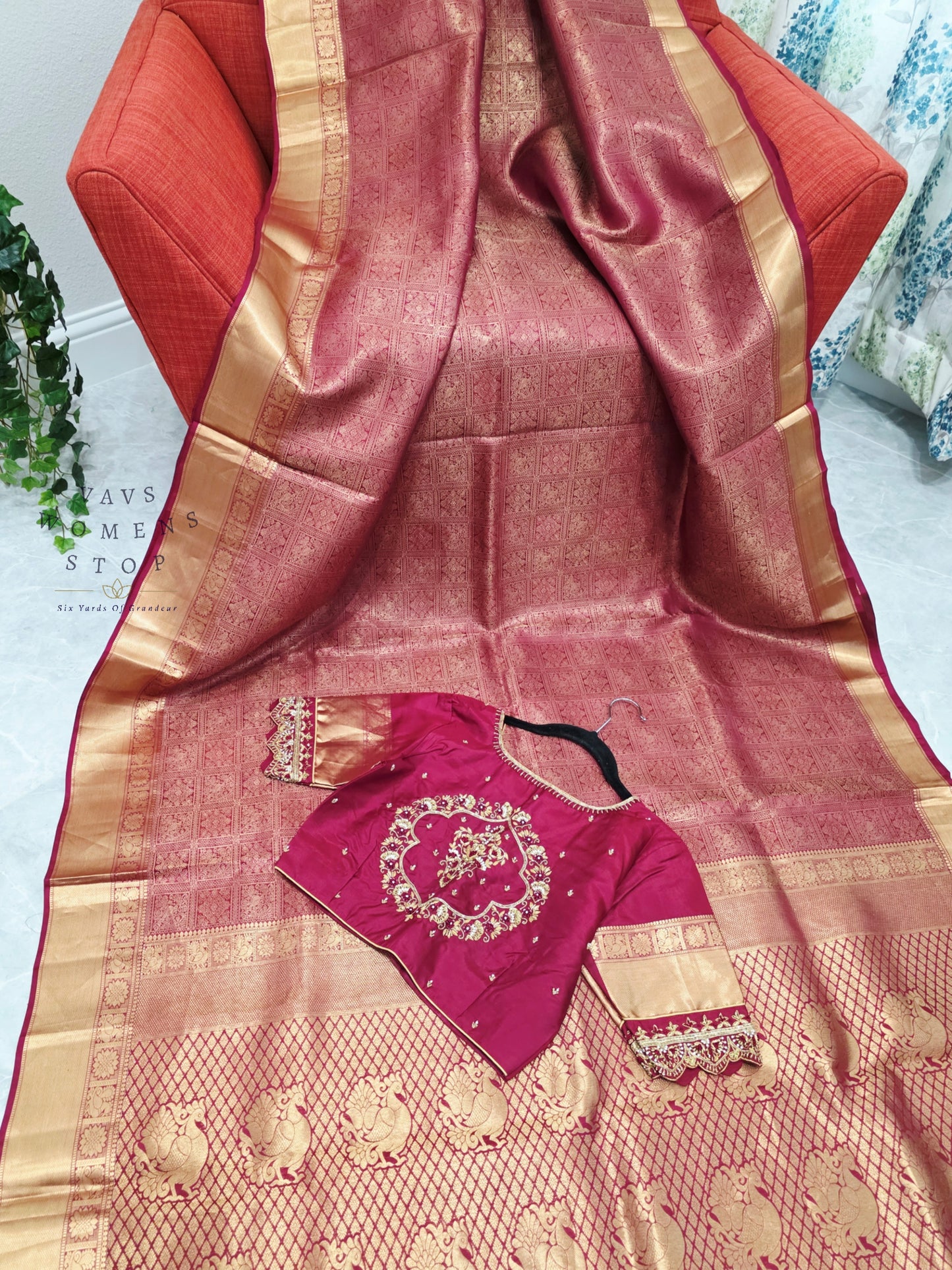 Royal Rosewood Maroon Pure Kanchi Double Warp Soft Silk Saree with Maggam Blouse Size 36-42