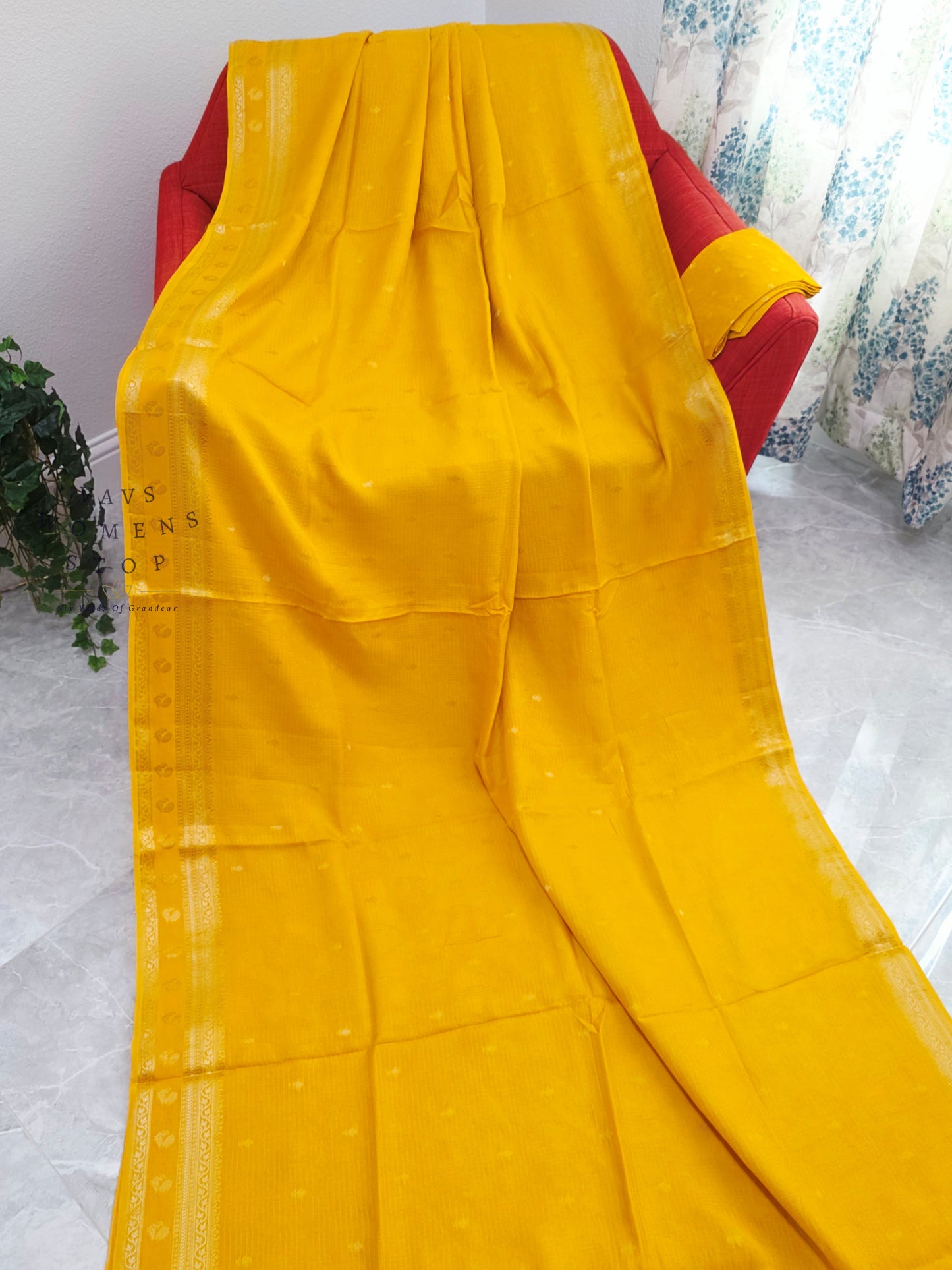 Sunlit Mustard Yellow Designer Munga Georgette Saree with Unstitched Blouse Piece