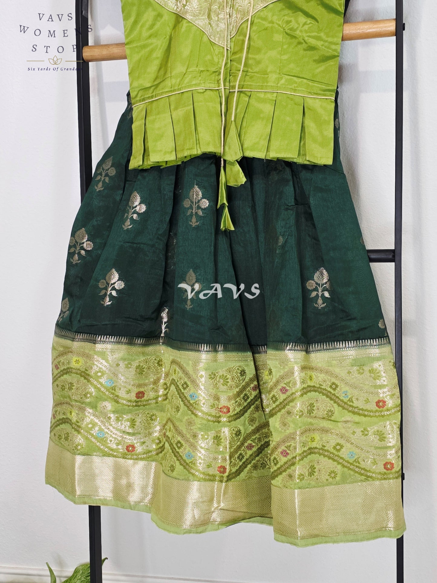 Royal Mango Lime & Emerald Forest Banarasi Silk Girls Lehenga Set | Traditional Pavadai | Royal Mango Lime & Emerald Forest Banarasi Silk Girls Lehenga Set | Traditional Pavadai | Ages 4–5 Years
