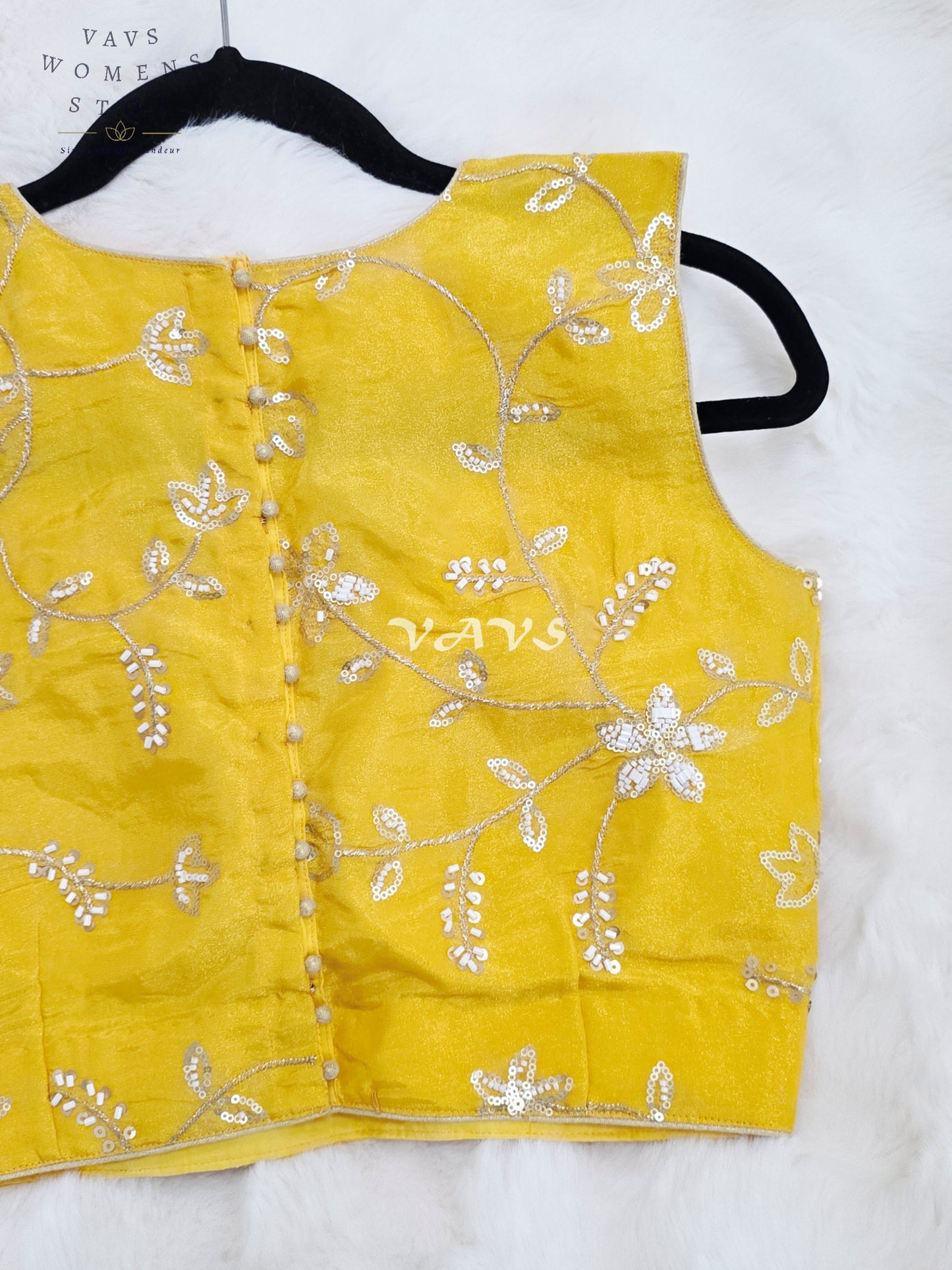 Royal Sunlit Marigold Yellow Designer Tissue Embroidery Sequin Blouse