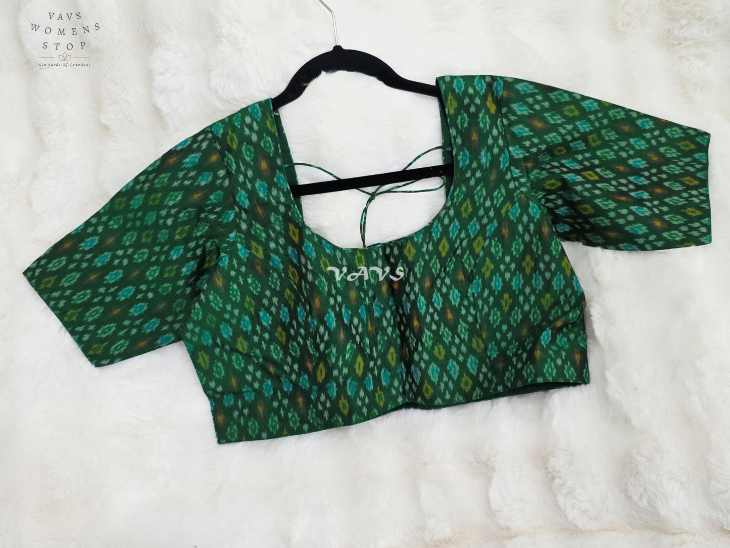 Royal Emerald Green & Aqua Teal Pure Sico Pochampally Ikat Designer Blouse