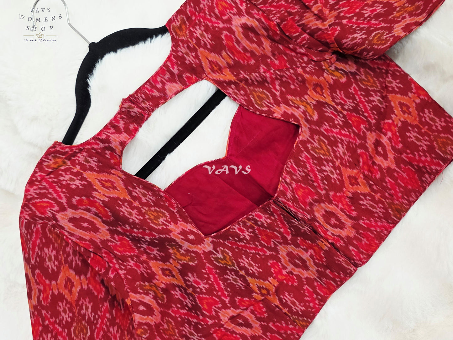 Royal Garnet Red & Burnished Coral Pure Sico Pochampally Ikat Designer Blouse