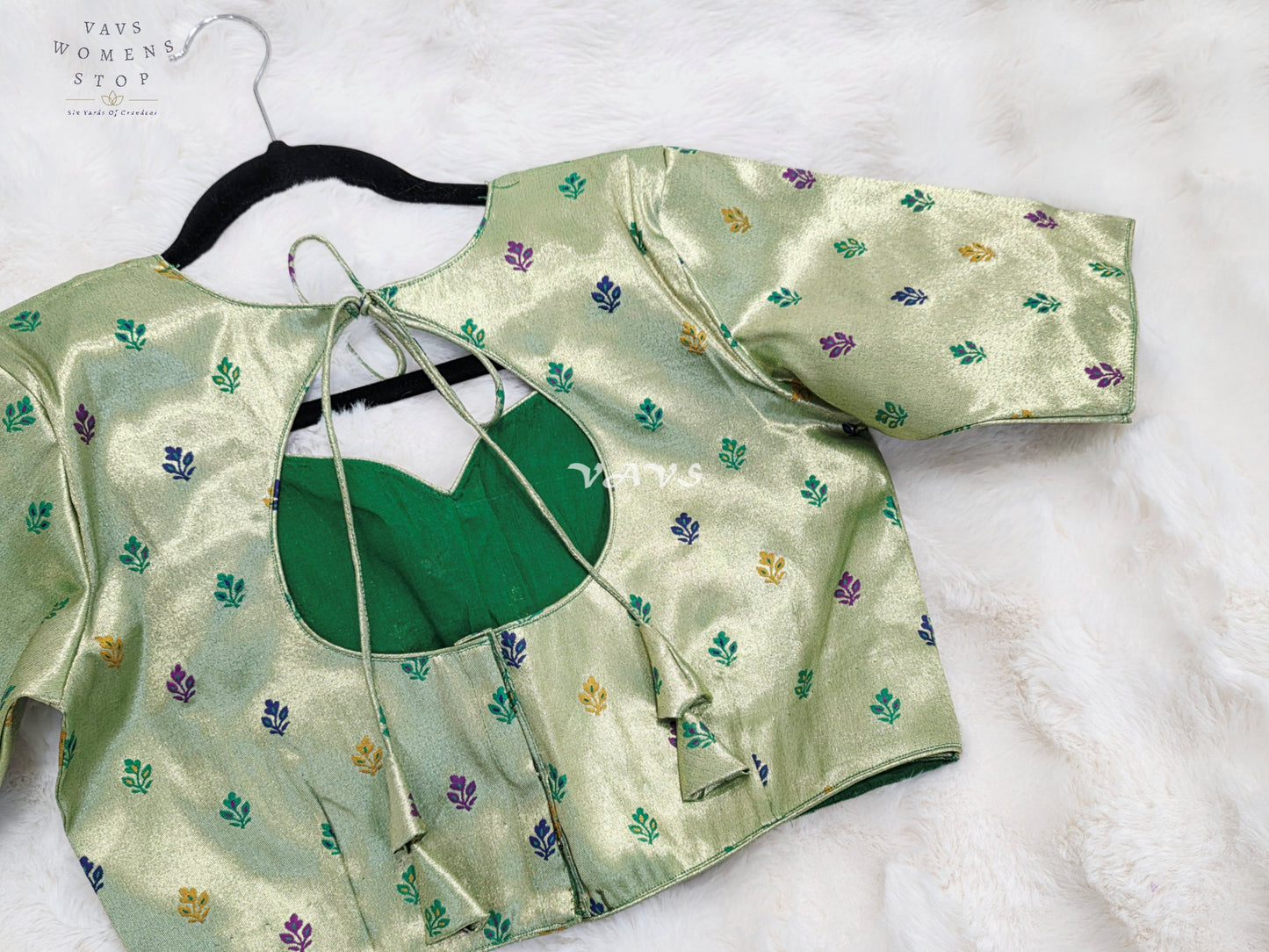 Royal Pistachio Mint Green Tissue Paithani Designer Blouse with Multicolor Buttas