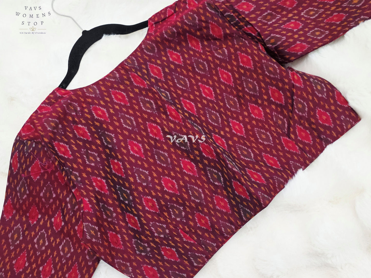 Royal Mulberry Wine Pure Sico Pochampally Ikat Designer Blouse