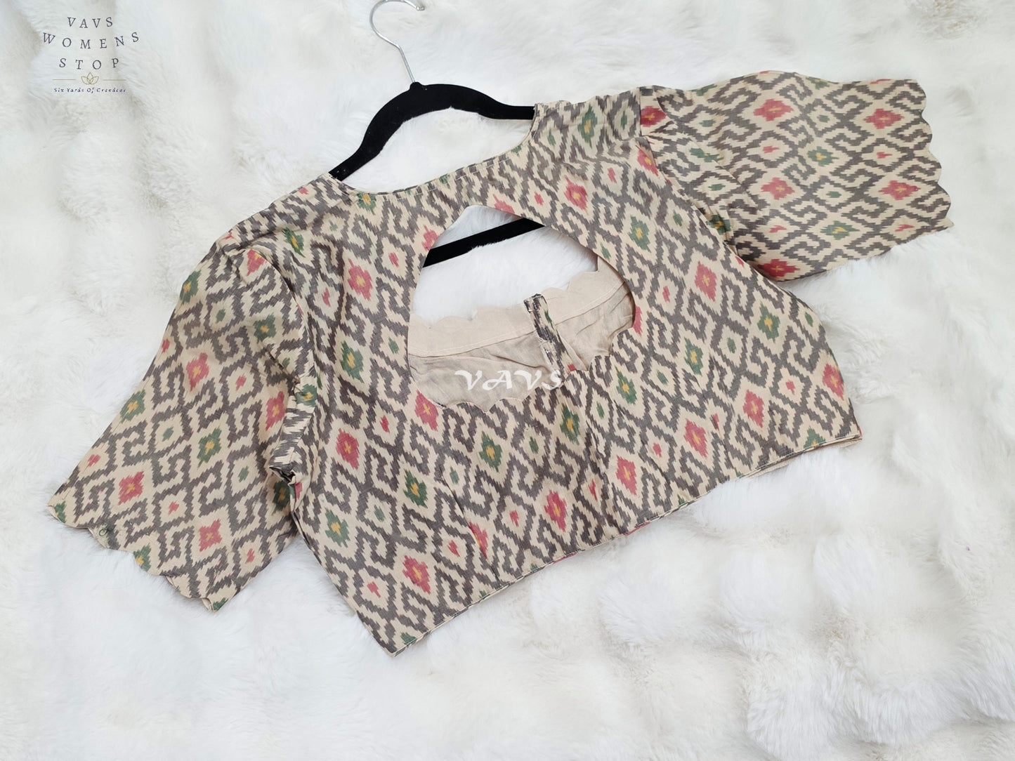 Royal Ivory Cream Pure Sico Pochampally Ikat Designer Blouse with Multicolor Ikat Motifs