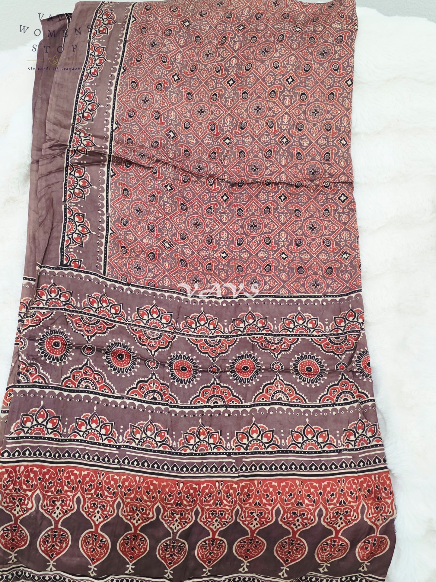 Royal Smoky Taupe, Terracotta Rust & Antique Gold Pure Modal Silk Ajrakh Handblock Print Dupatta | 2.5 Meter Designer Ethnic Dupatta for Lehengas & Dresses
