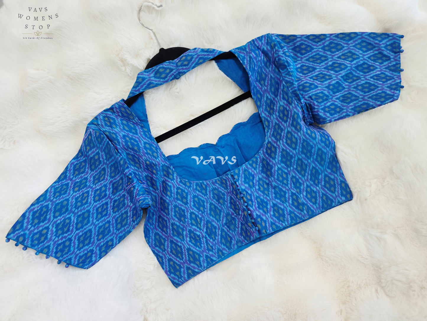 Royal Sapphire Blue Pure Sico Pochampally Ikkat Designer Stitched Blouse | Size 36-42