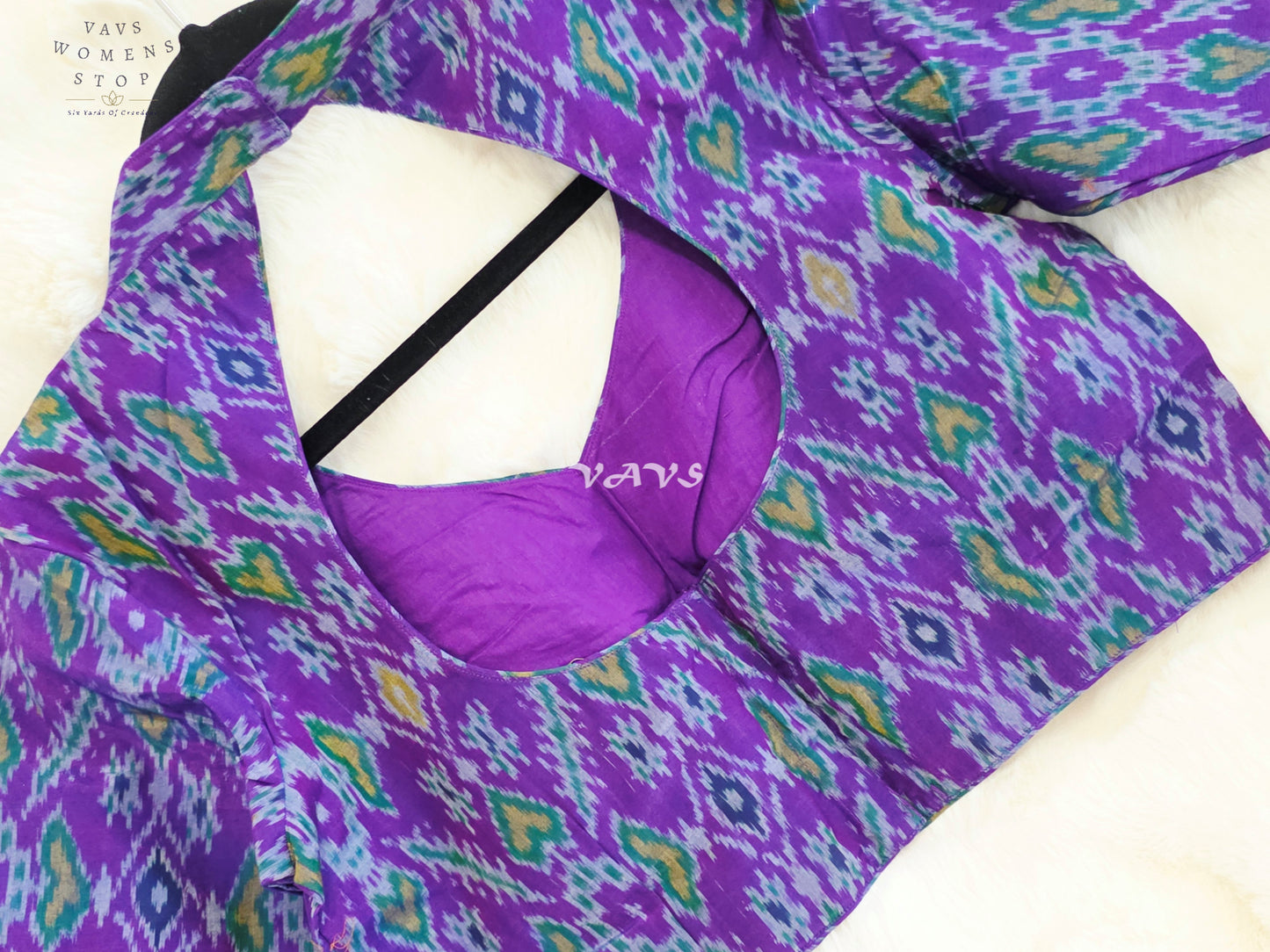 Royal Amethyst Purple Pure Sico Ikkat Pochampally Designer Stitched Blouse | Size 38-44